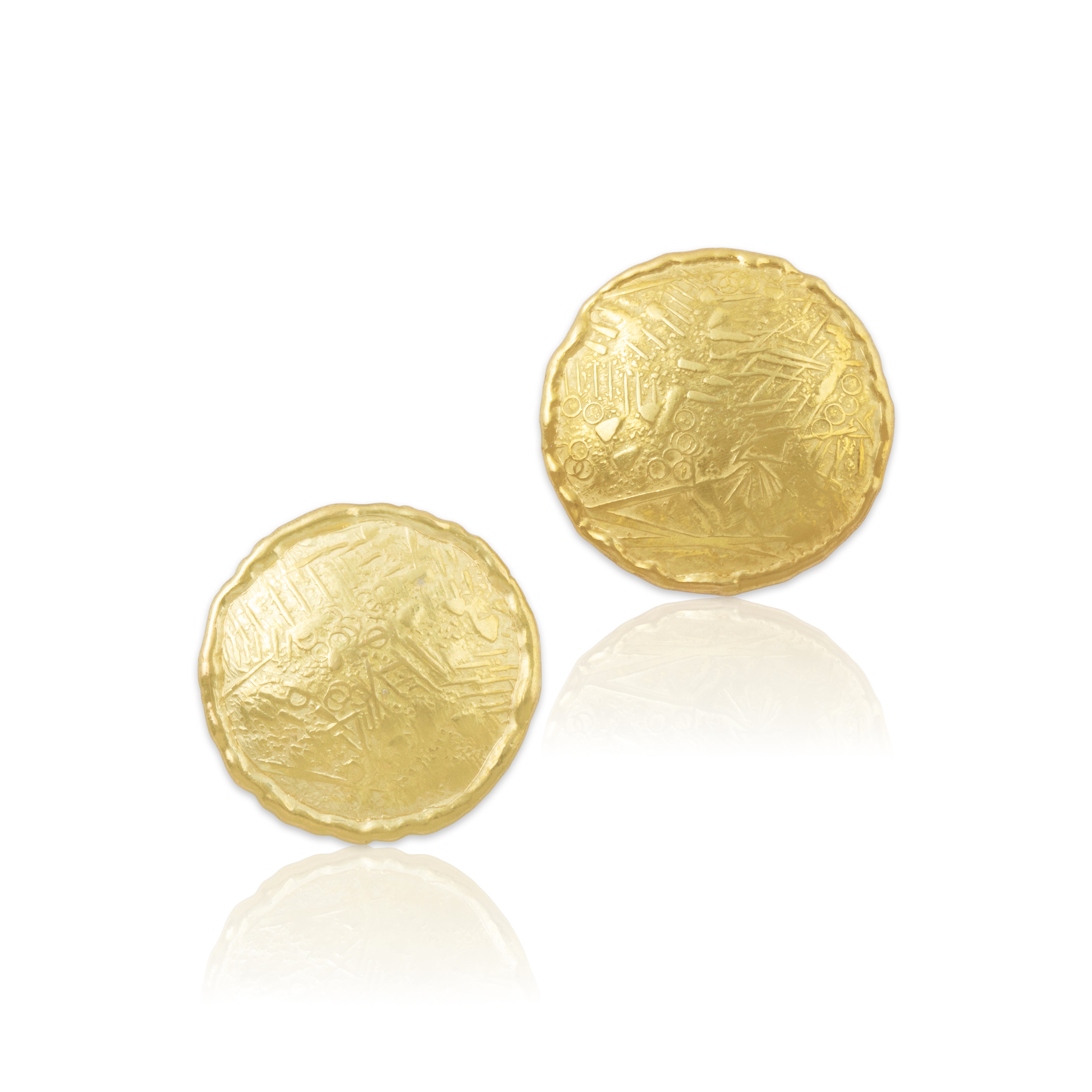 Vintage Italian 18k Yellow Gold Brushed Geometric Motif Statement Stud Earrings、mySite、hinf8tx79