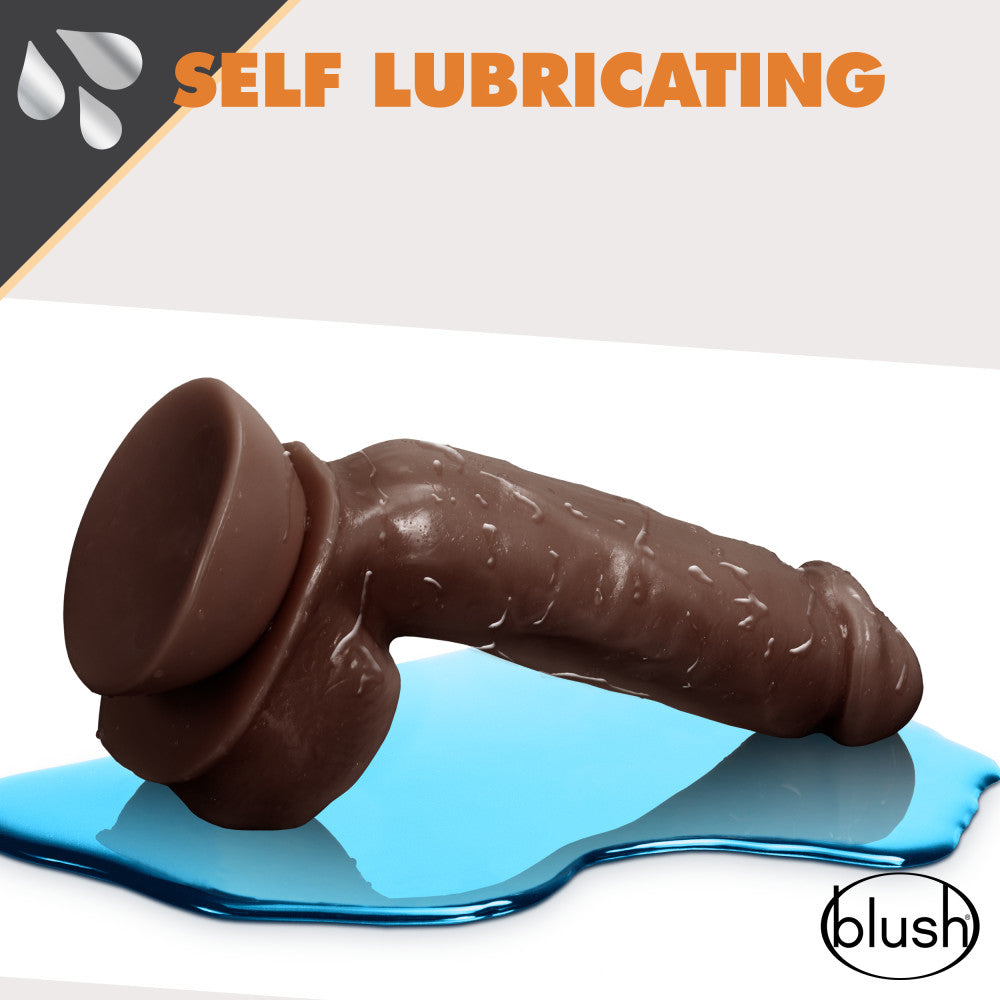 Dr. Skin Glide By Blush® | Realistic Chocolate 8.5-Inch Long Self-Lubricating Dildo With Balls & Suction Cup Base、mySite、bottomscart
