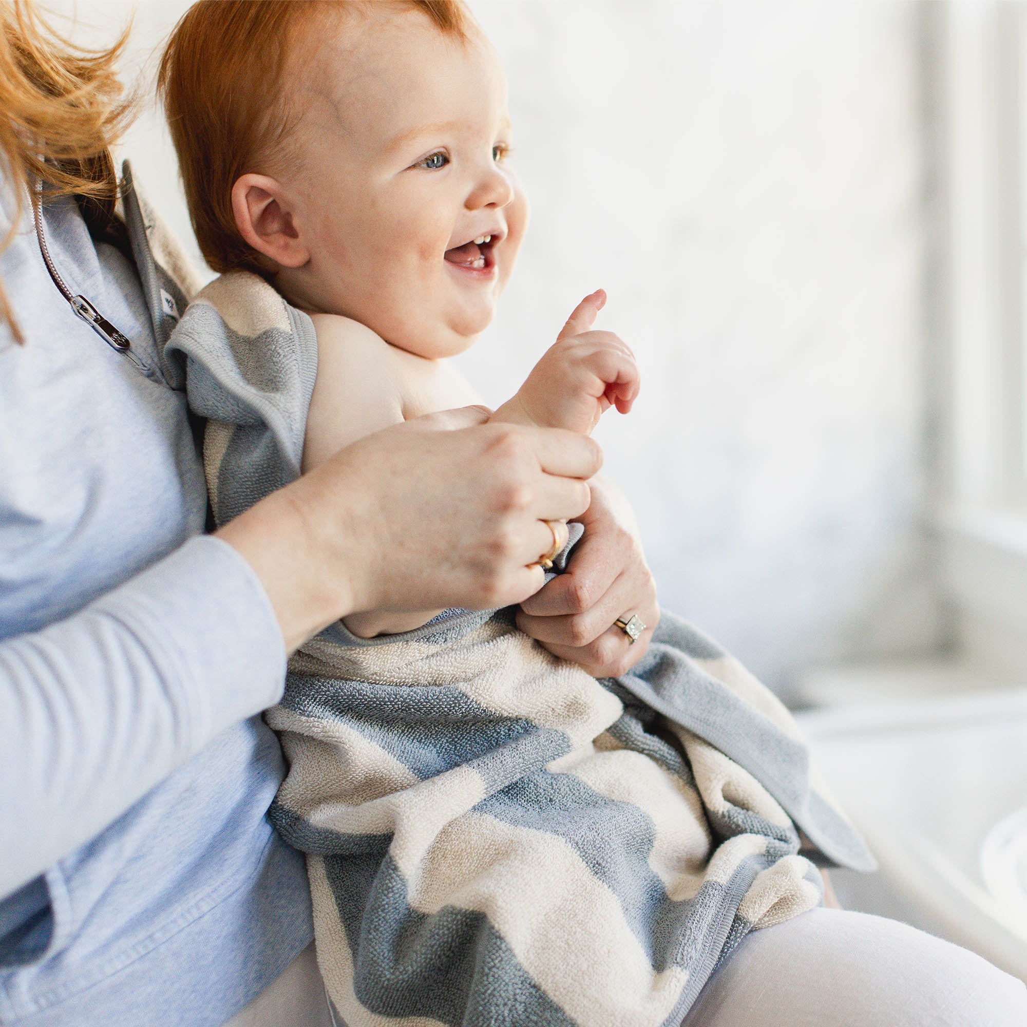 Organic Cotton Rugby Stripe Woven Terry Towel & Washcloth Set - Quarry、mySite、g9winljtr