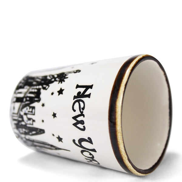 Marble Line White Ceramic Etched NEW YORK Skyline Shot Glass、mySite、vikingsvslions