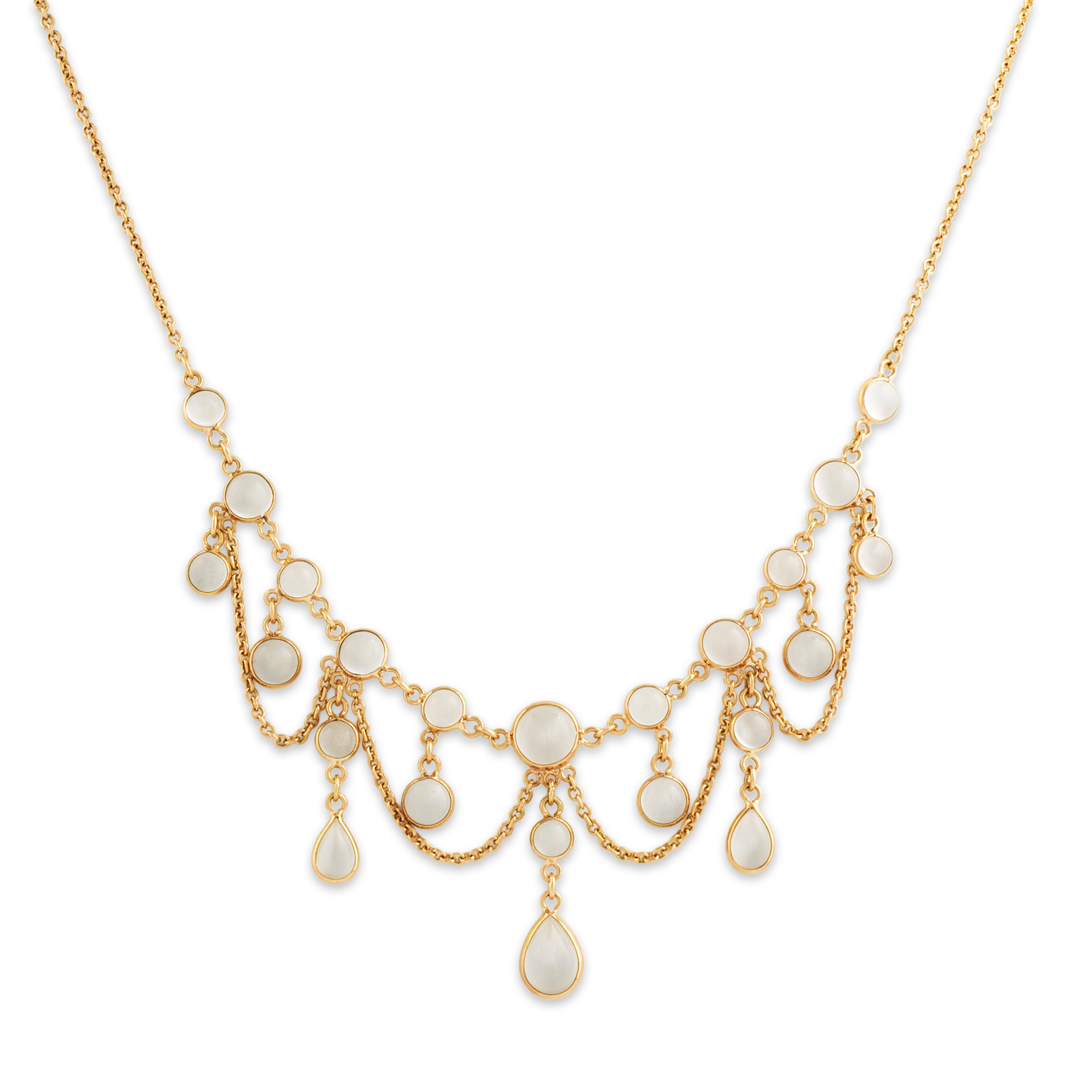 Antique Edwardian 14k Yellow Gold 18cttw Moonstone Festoon Necklace 16.75、mySite、hinf8tx79