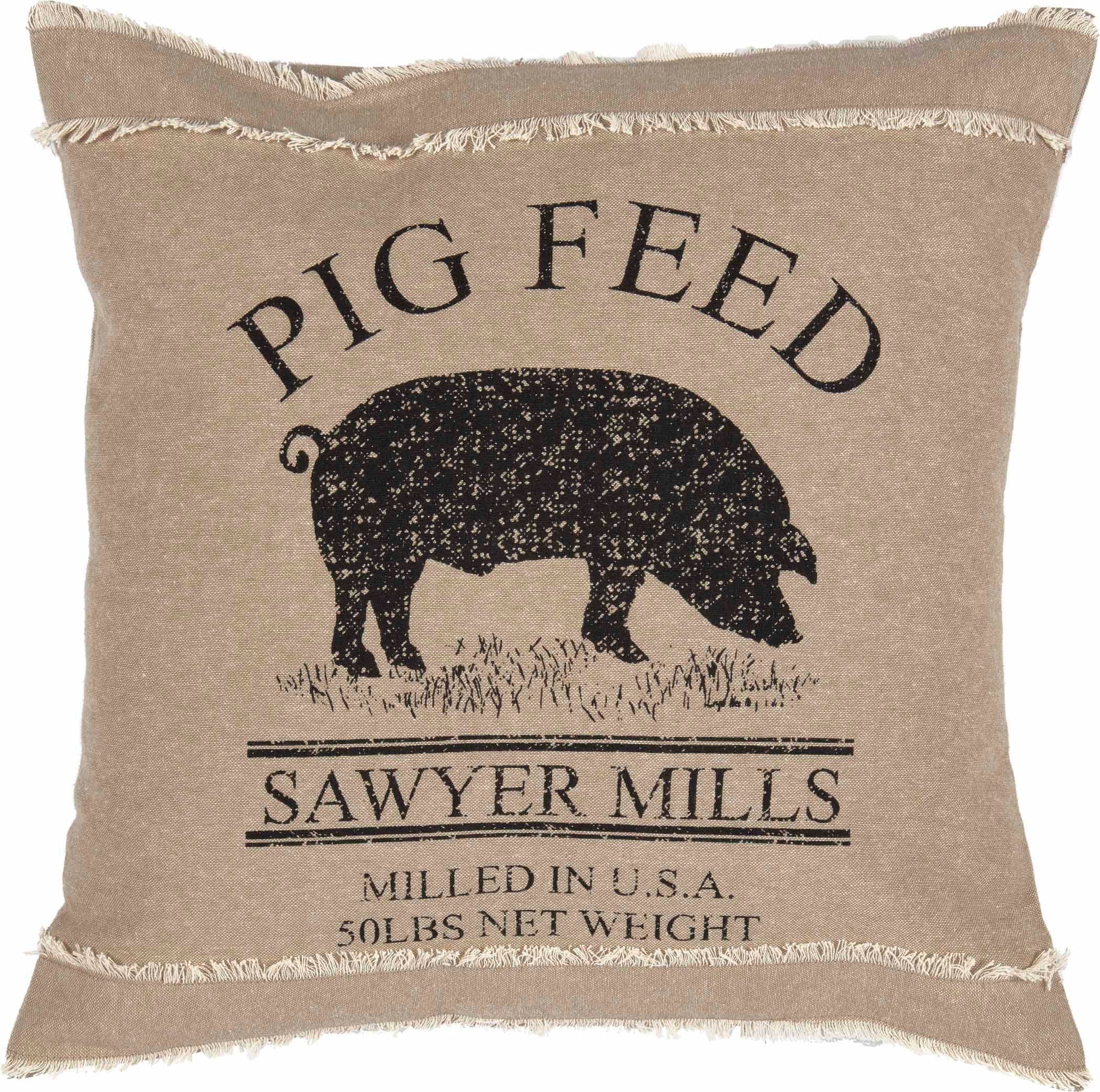 Pig Pillow 18x18 Sawyer Mill Charcoal Natural、mySite、g9winljtr