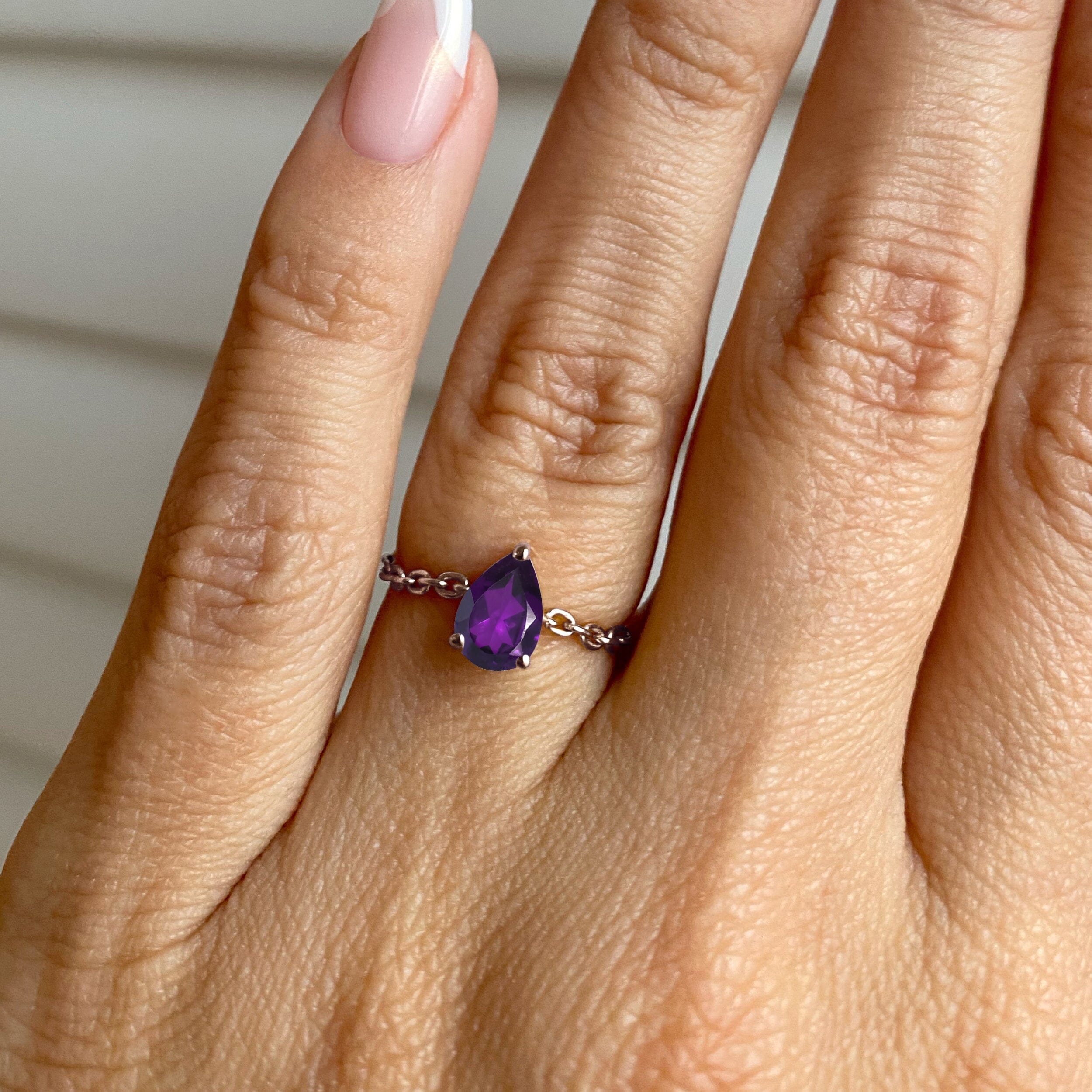 Amethyst Dainty Chain Ring - Dew Drop、mySite、hinf8tx79