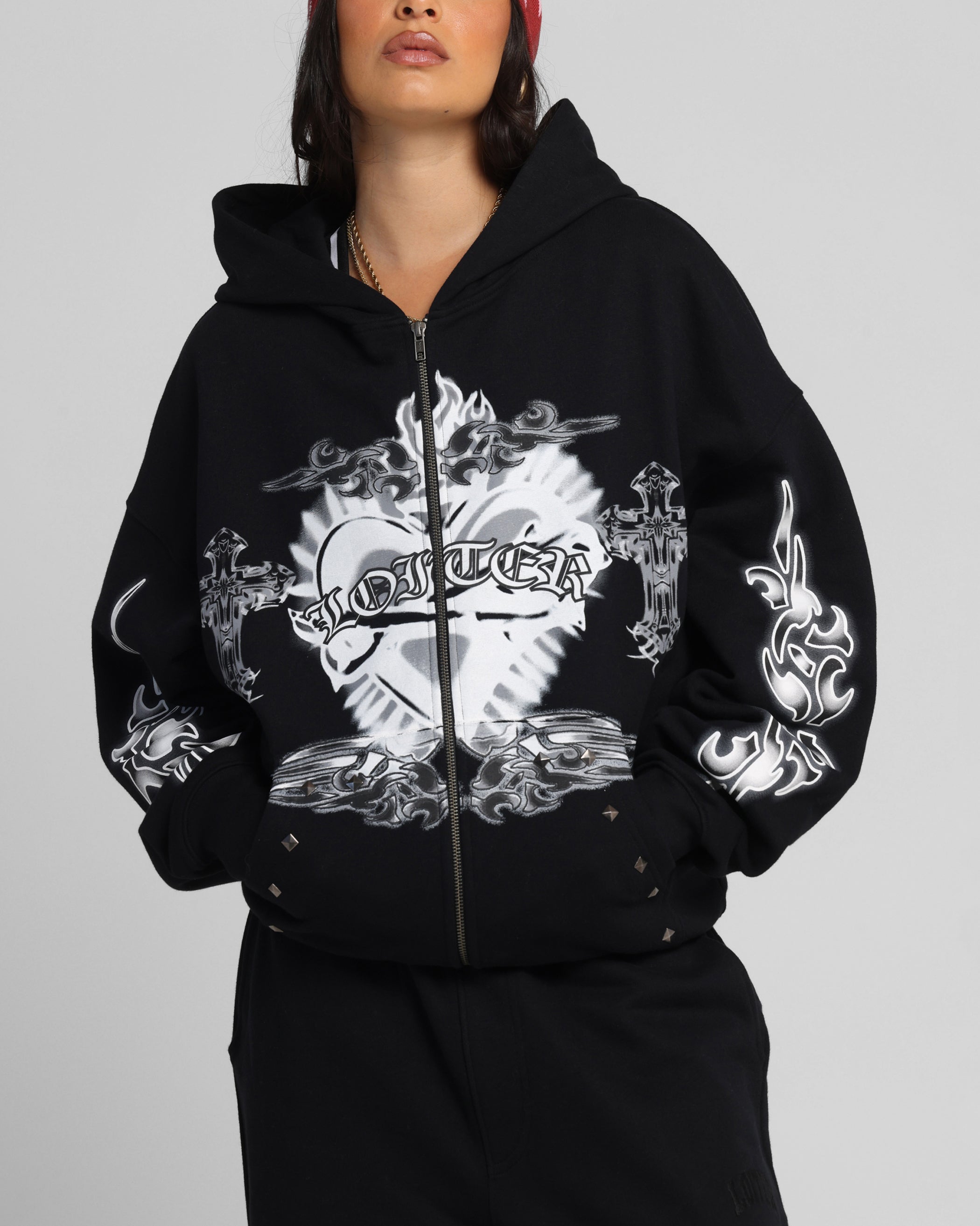 Loiter Hearts Zip Hoodie Black、mySite、zt4zffjzw