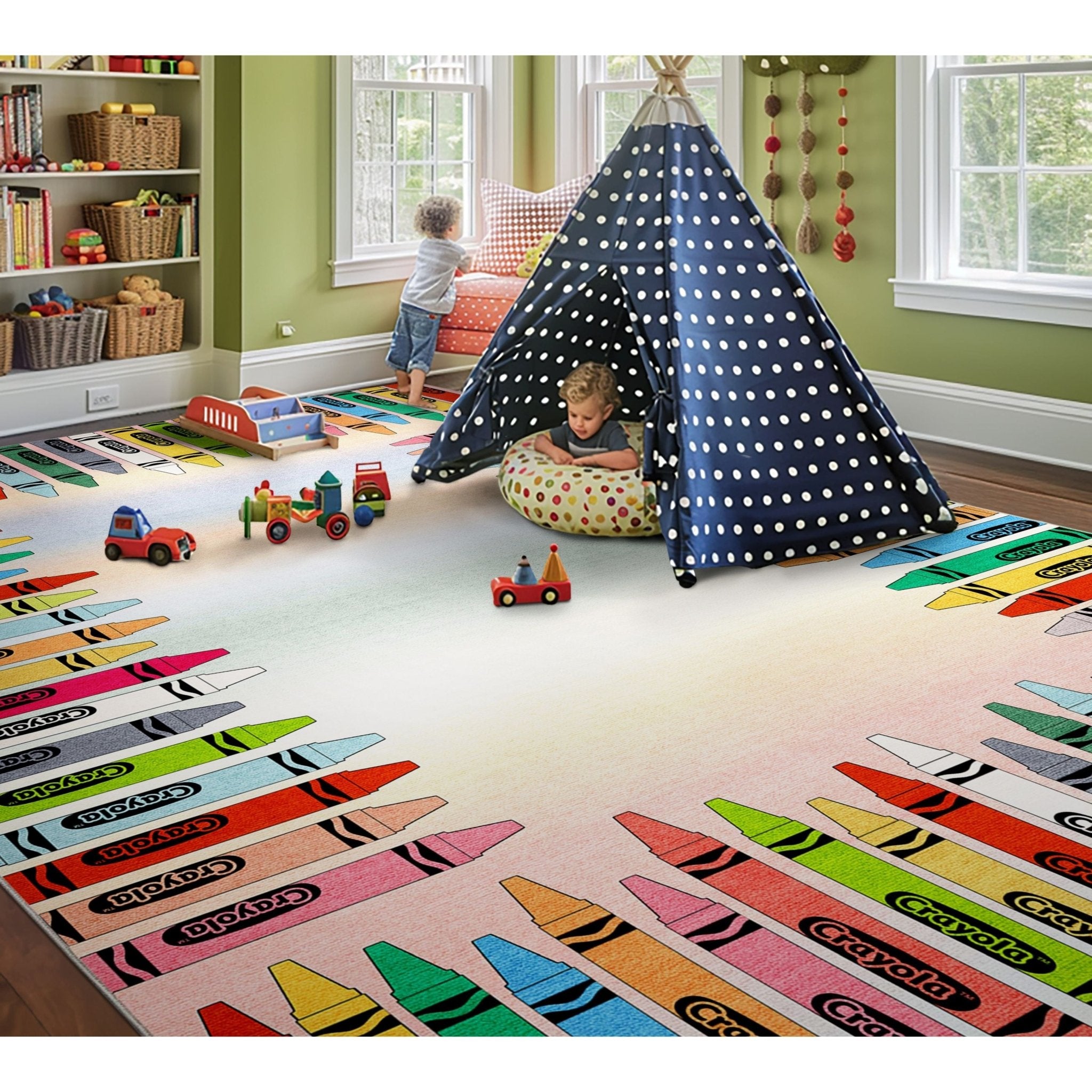 Crayola Modern Crayon Parade Playroom 5' x 7' Multi Color Area Rug By Well Woven、mySite、gigharbornorthrealestate