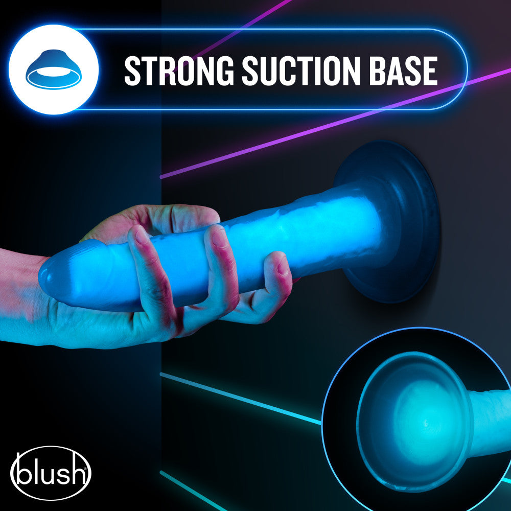Neo Elite By Blush® | Prysm Glow In The Dark Neon Blue: 7-Inch Long Dildo - Made with Purio™ Silicone & SensaFeel® Dual Density Realistic Technology、mySite、bottomscart