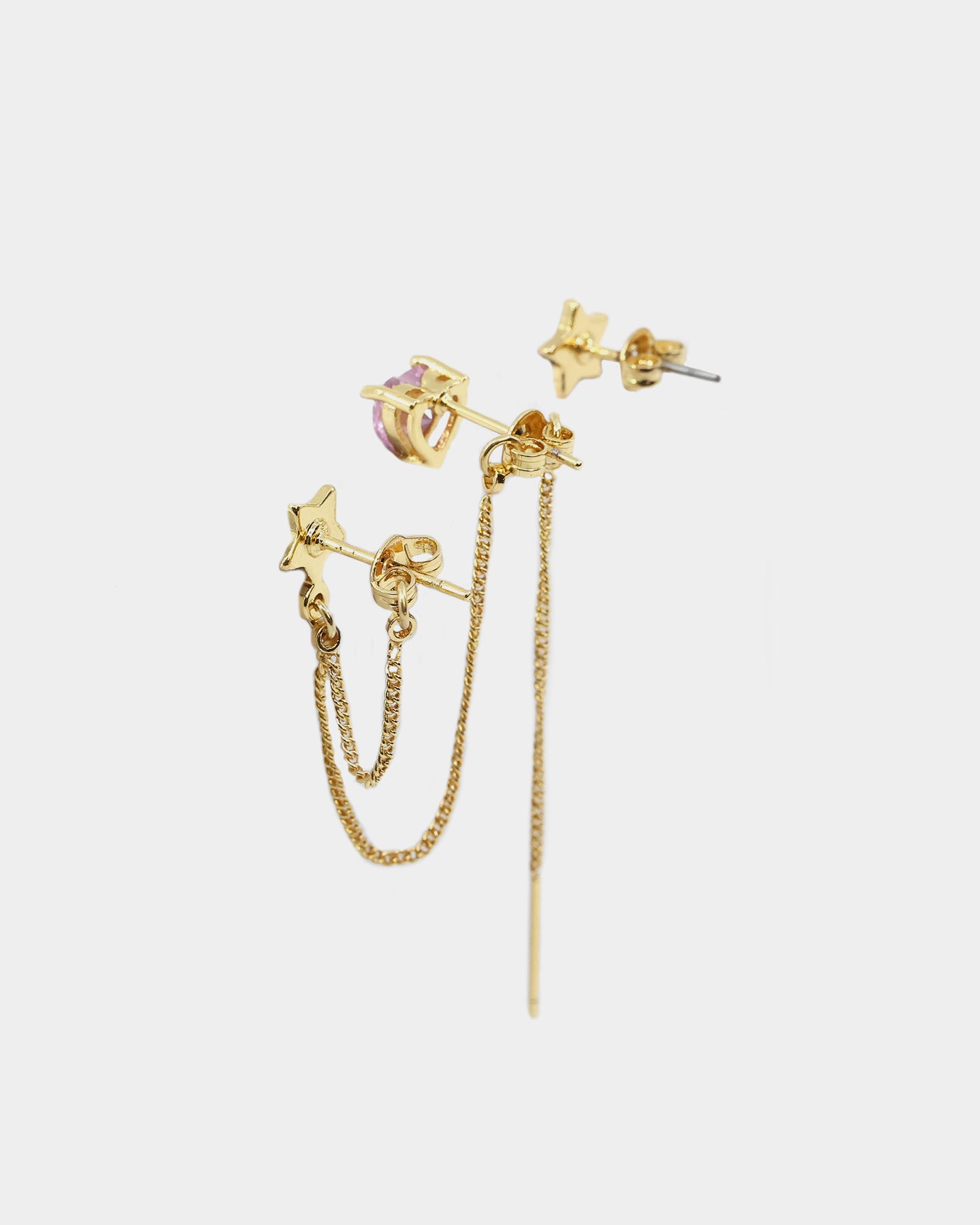 Raising Hell Women's Starry Heart Earrings Chain Iced Gold、mySite、zt4zffjzw