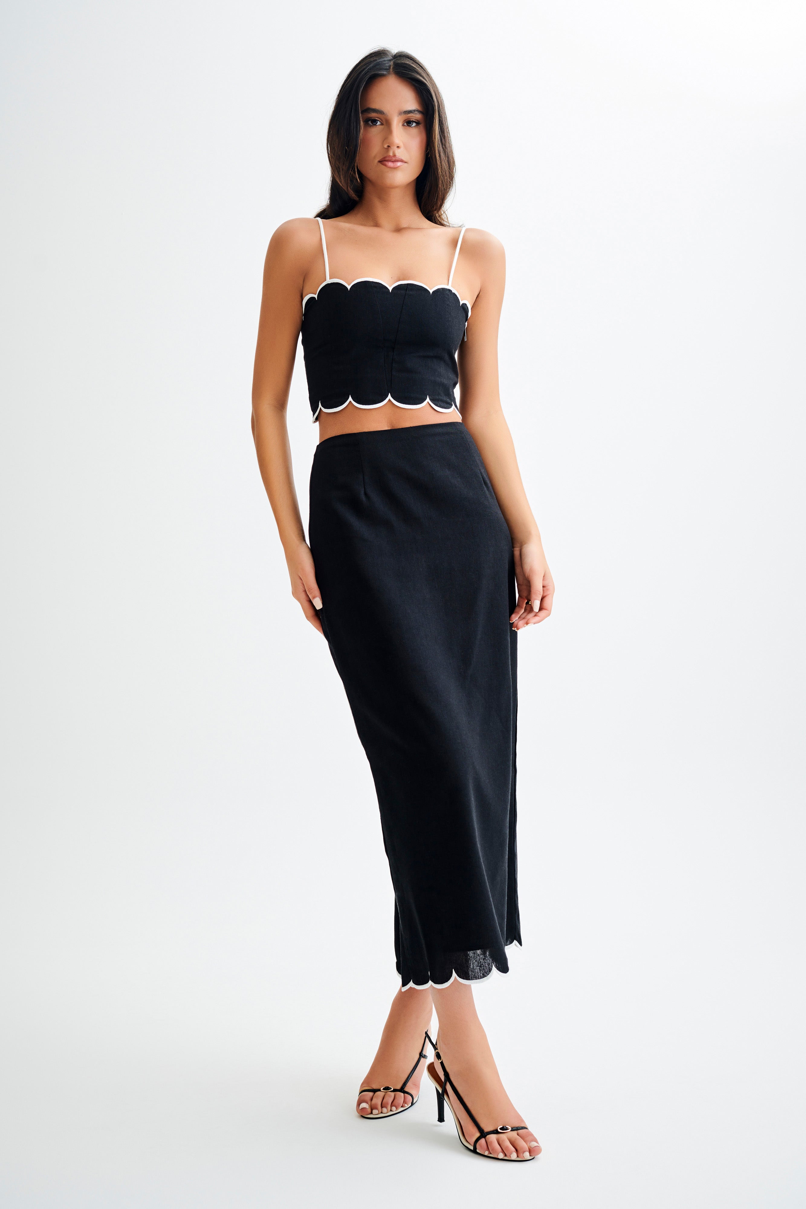 Alessio Scalloped Linen Top - Black、mySite、solidvoid