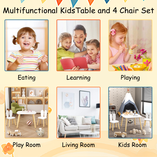 Kids Table and 2 Chairs Set, 3 Pieces Toddler Table and Chair Set, Wooden Activity Play Table Set (Lion&Monkey)、、casual