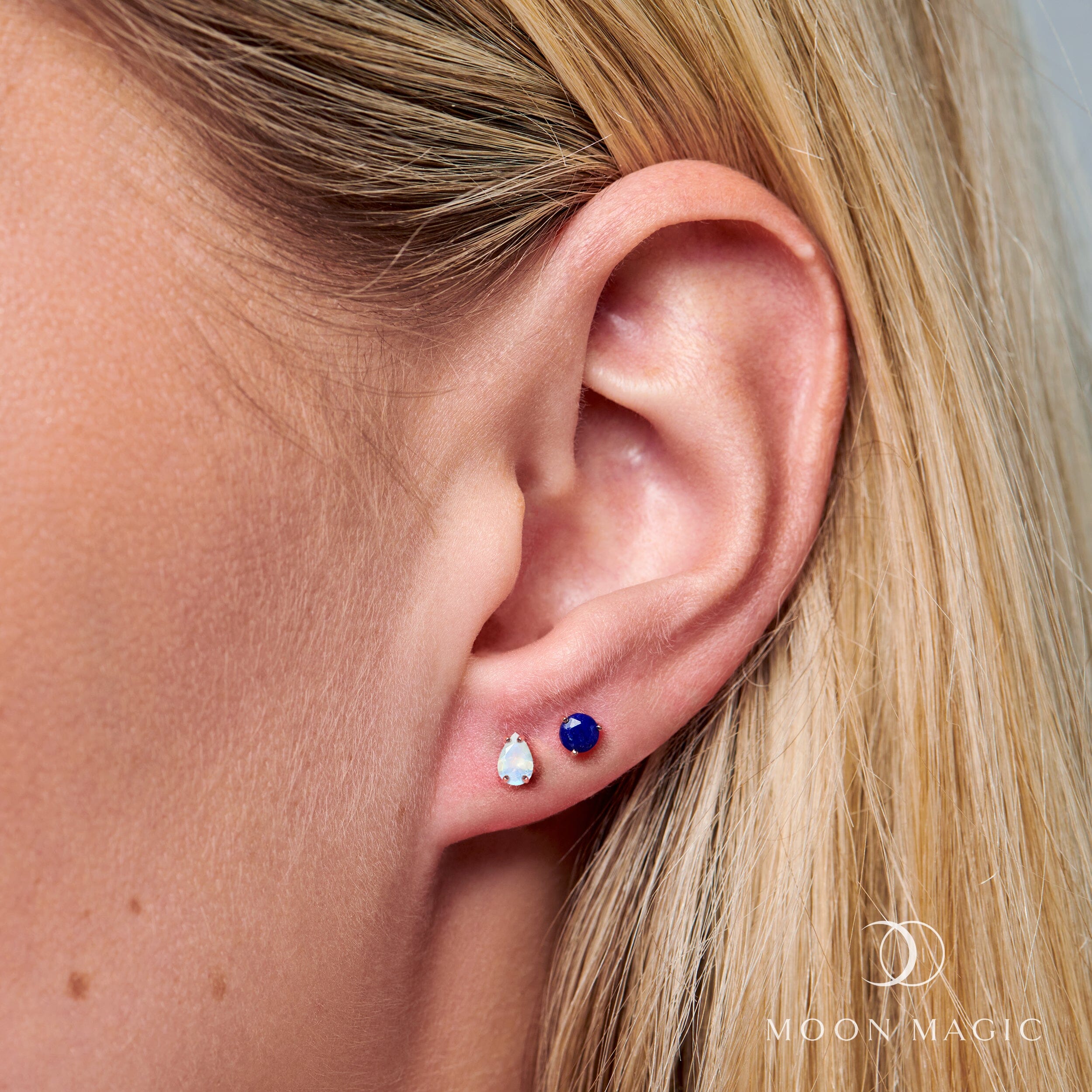 Lapis Lazuli Moonstone Petite Round & Teardrop Studs、mySite、hinf8tx79