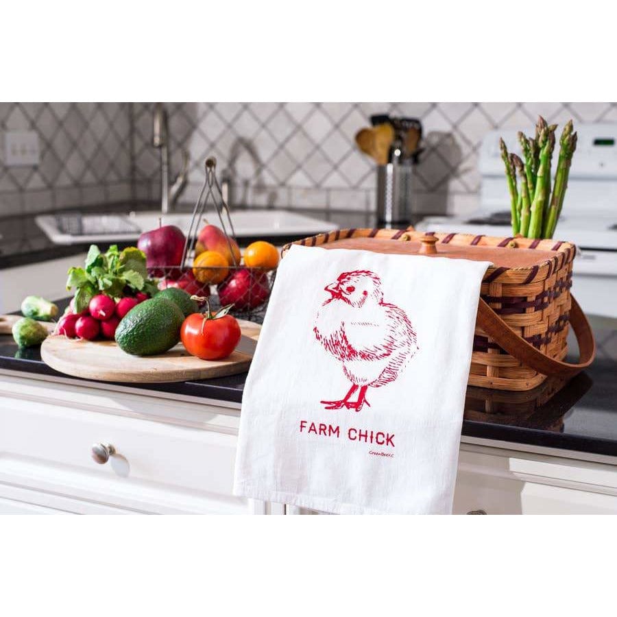 Farm Chick Handprinted White Flour Sack Tea Towel with Hanging Loop、mySite、g9winljtr