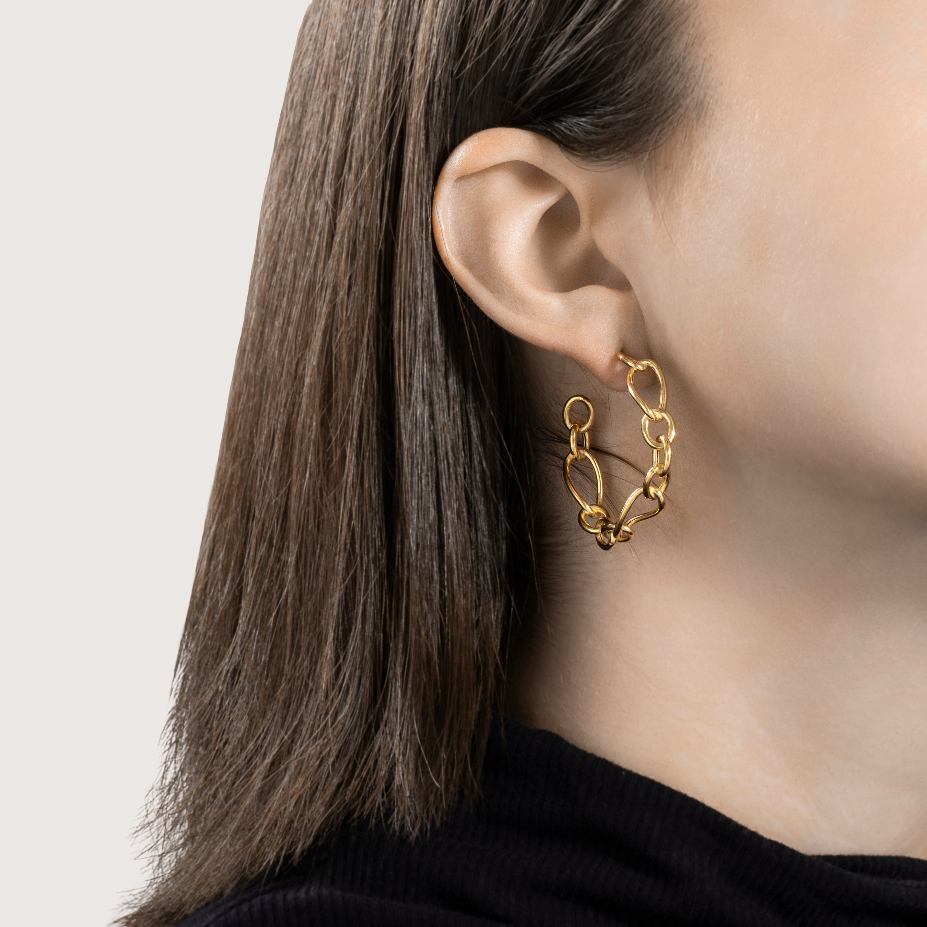 Vintage Large 18k Yellow Gold Wonderful Chain Link Hoop Earrings、mySite、hinf8tx79