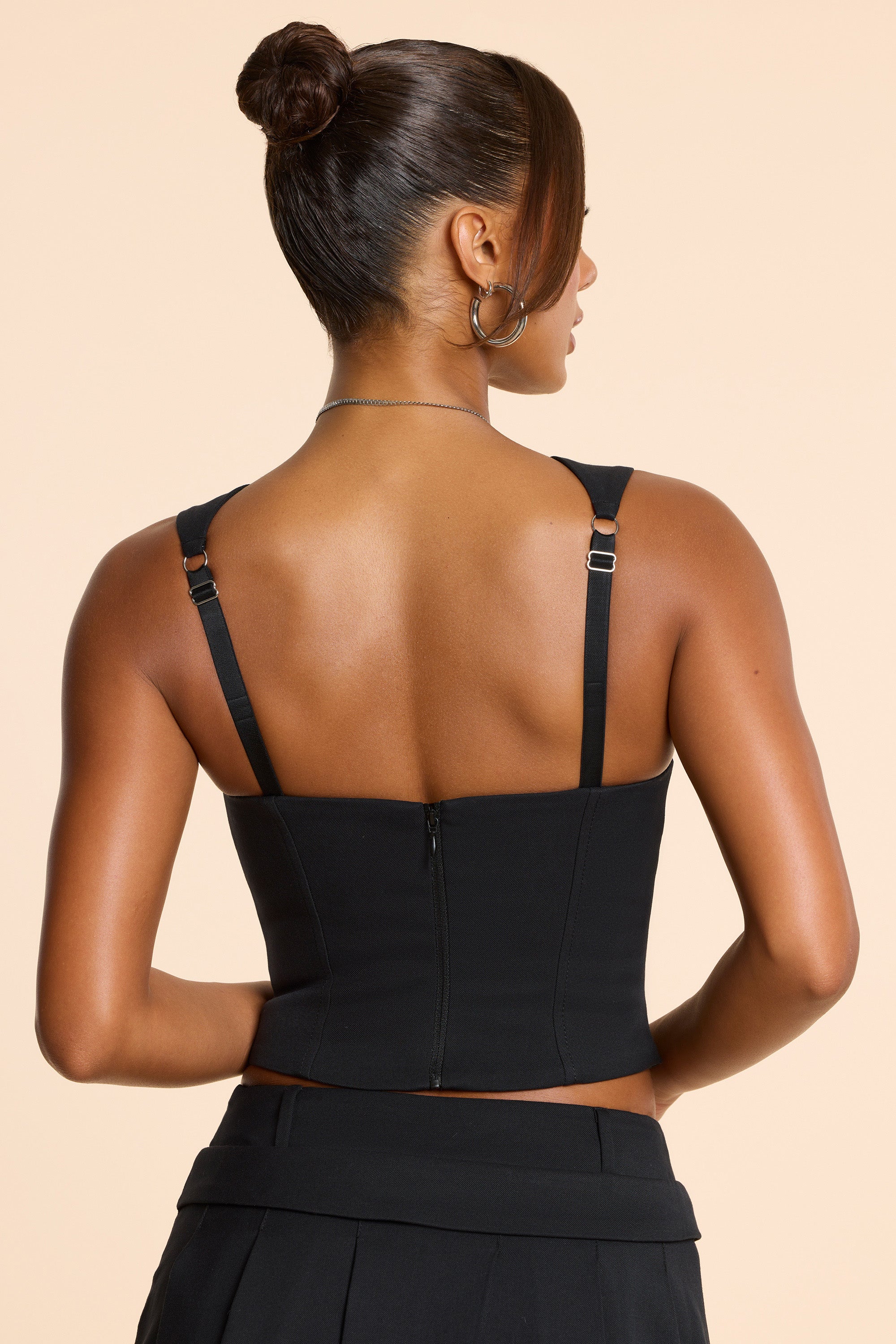 Brushed Twill Square Neck Tailored Top in Black、mySite、solidvoid