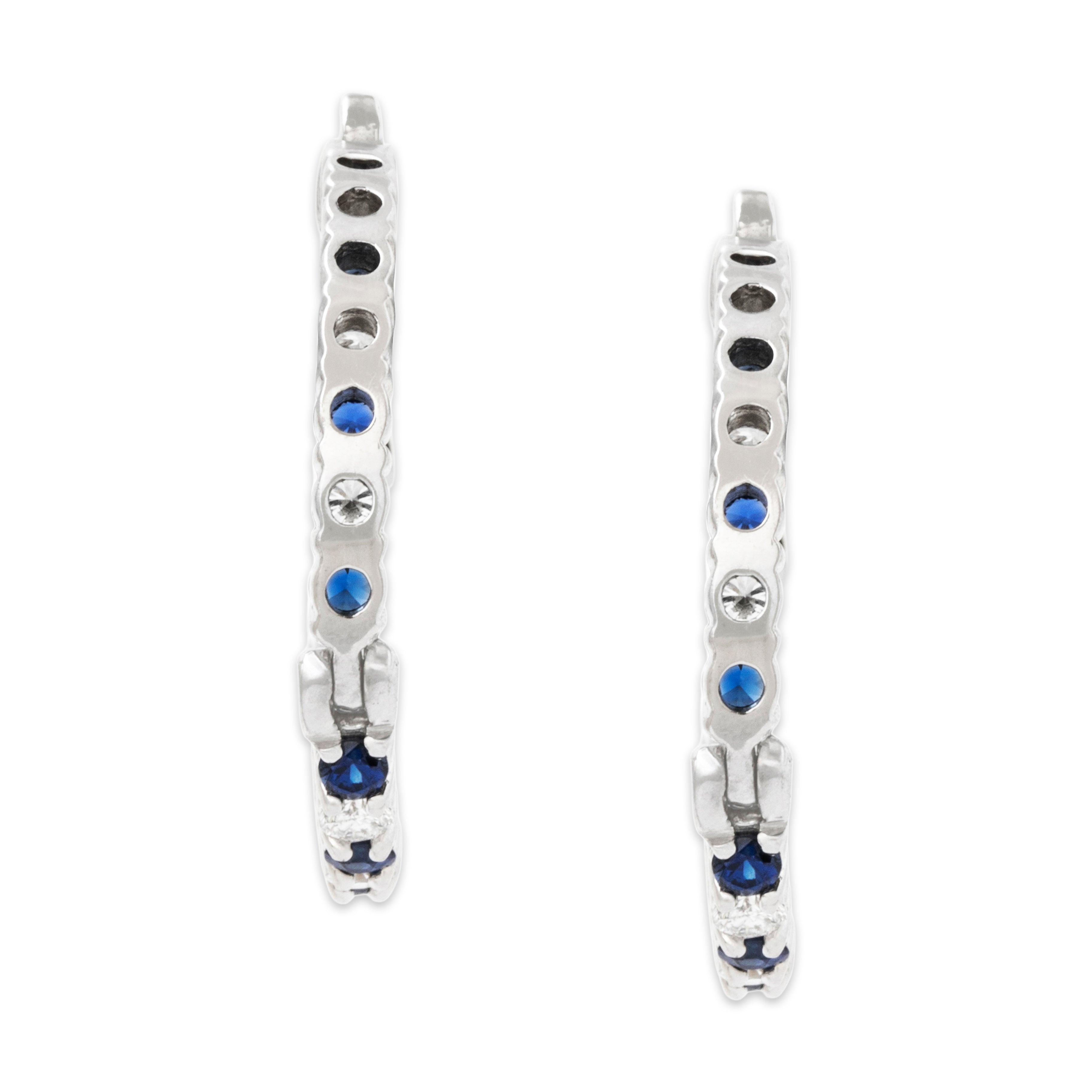 Vintage 14k White Gold 1.3cttw Sapphire .7cttw Diamond Hoop Earrings、mySite、hinf8tx79