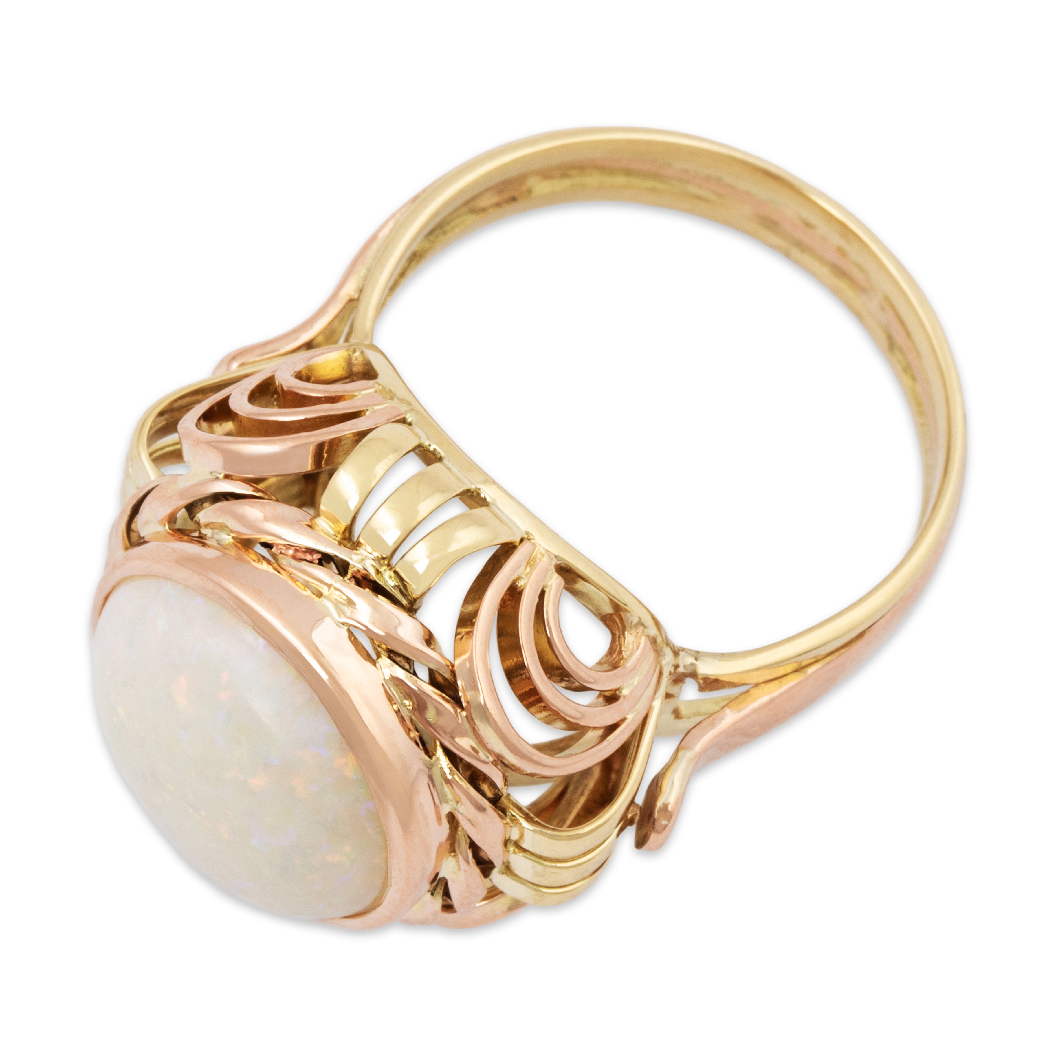 Vintage 14k Rose & Yellow Gold 4.59ct Opal Retro Cocktail Ring 7.25、mySite、hinf8tx79