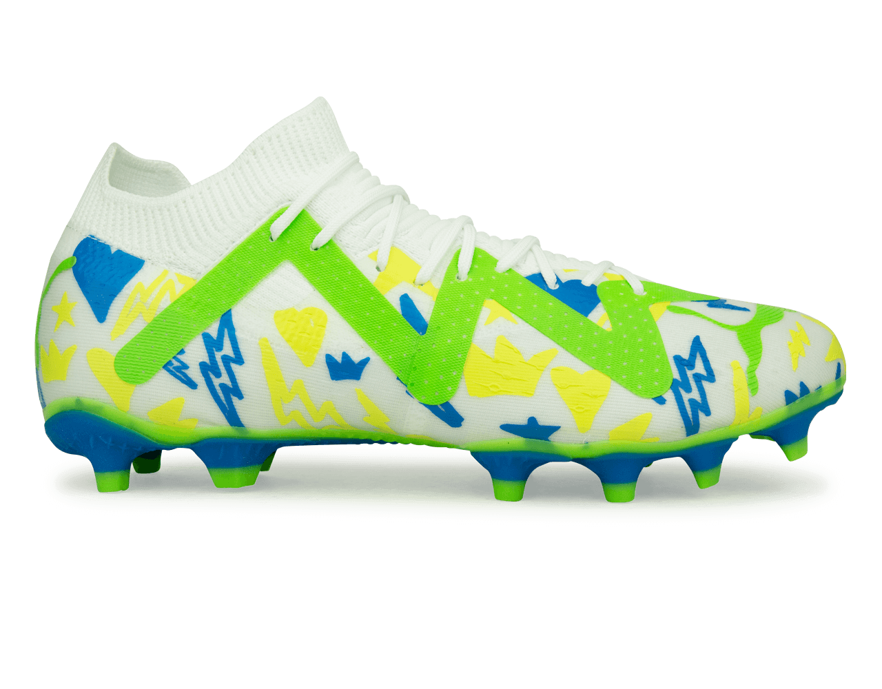 PUMA Men's Future Match x Neymar FG/AG White/Blue/Lemon、mySite、bottomscart