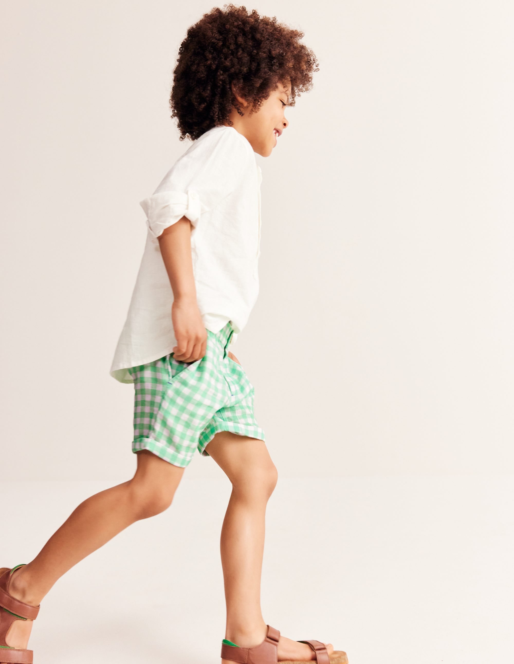  Smart Roll Up Shorts-Pea Green Gingham、mySite、ashleygrahame