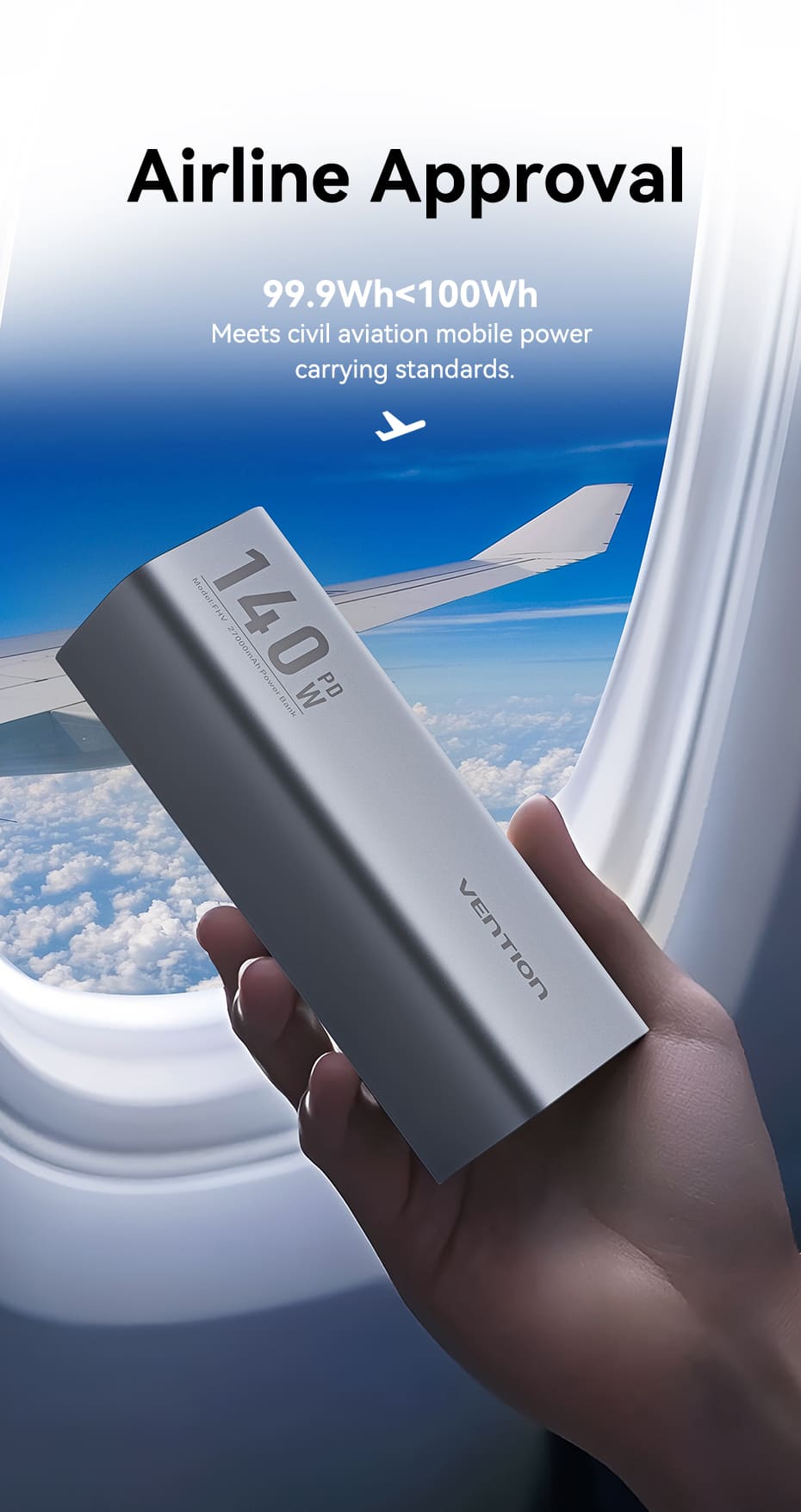 27000mAh Power Bank (USB-C + USB-C + USB-A + USB-A) 140W Gray LED Display Type