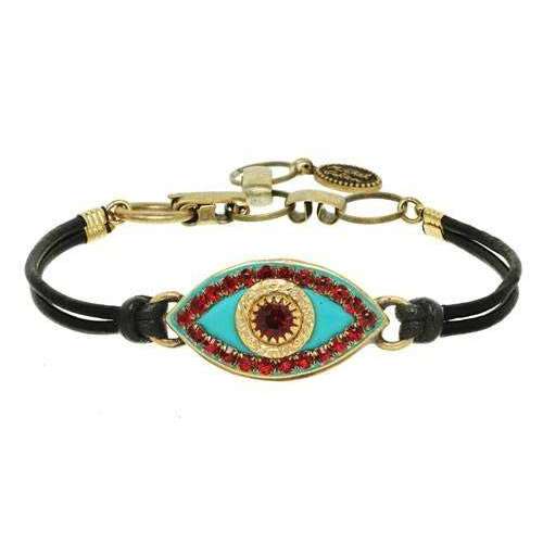 Michal Golan Turquoise and Red Evil Eye Bracelet on Leather、mySite、topwebapps