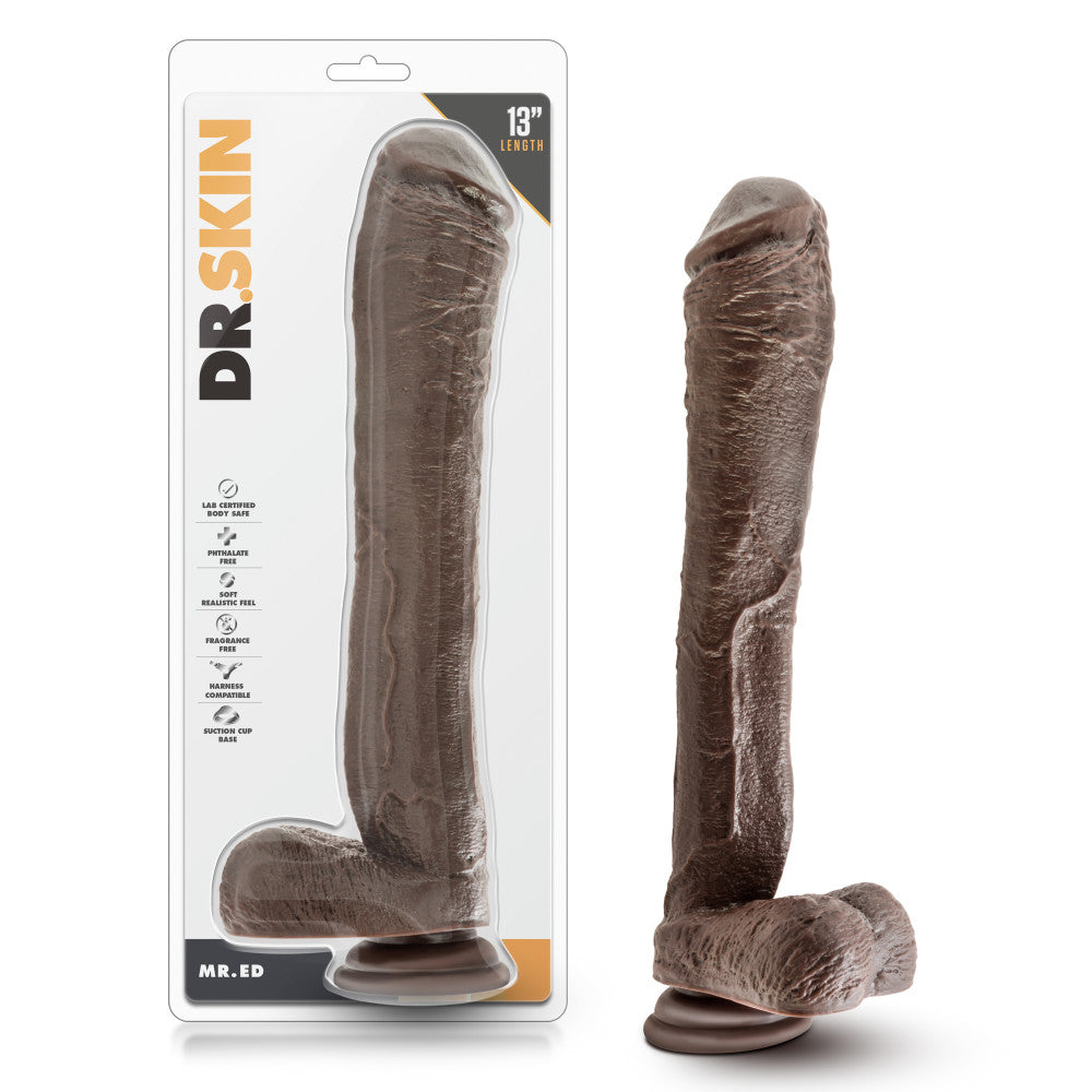 Dr. Skin By Blush® | Mr. Ed Realistic Chocolate 13-Inch Long Dildo With Balls & Suction Cup Base、mySite、bottomscart