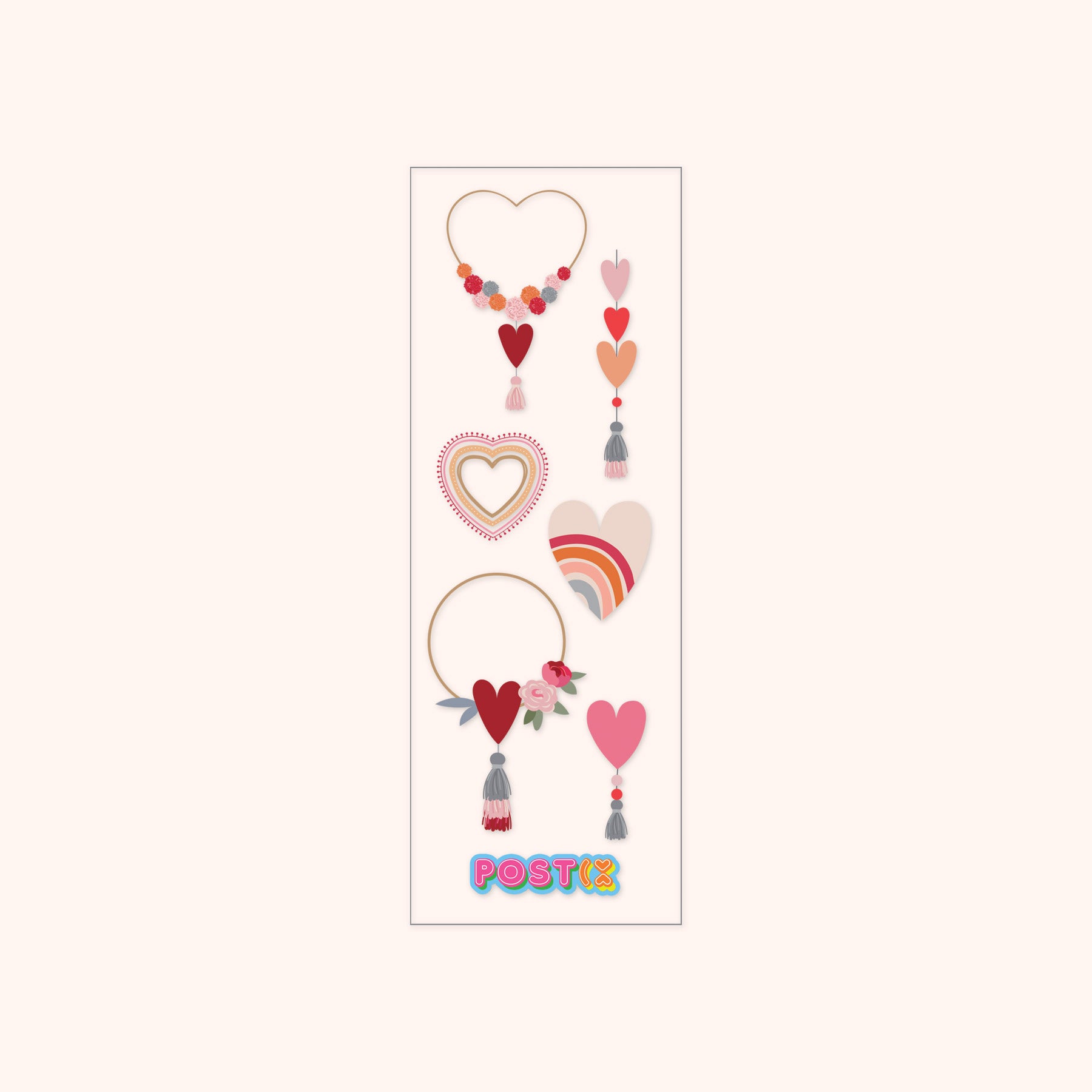  Heart Charms Strip Transparent Sticker Sheet、mySite、ghnorth