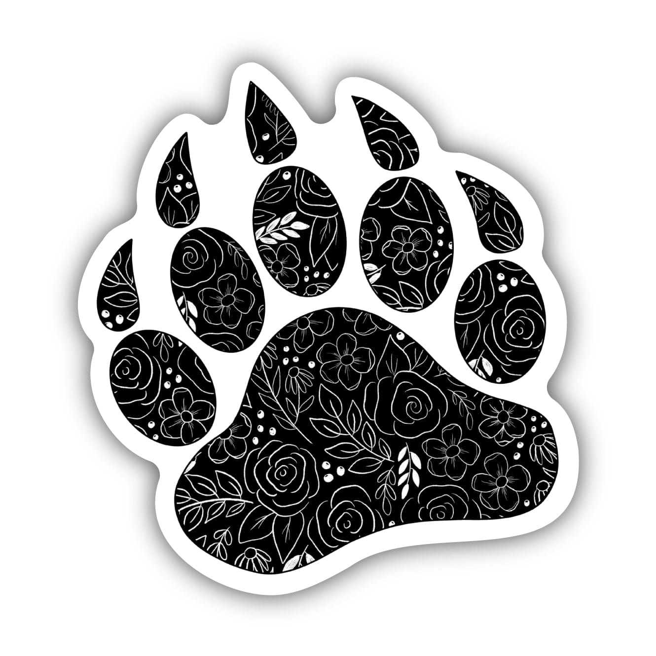  Black Floral Bear Paw Print Sticker、mySite、elrpsem3k