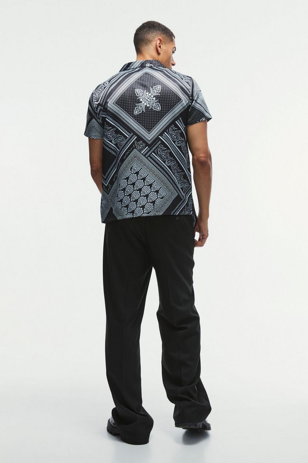  Boohooman Regular Fit Baroque Printed Satin Shirt Black、mySite、justintrudeaud