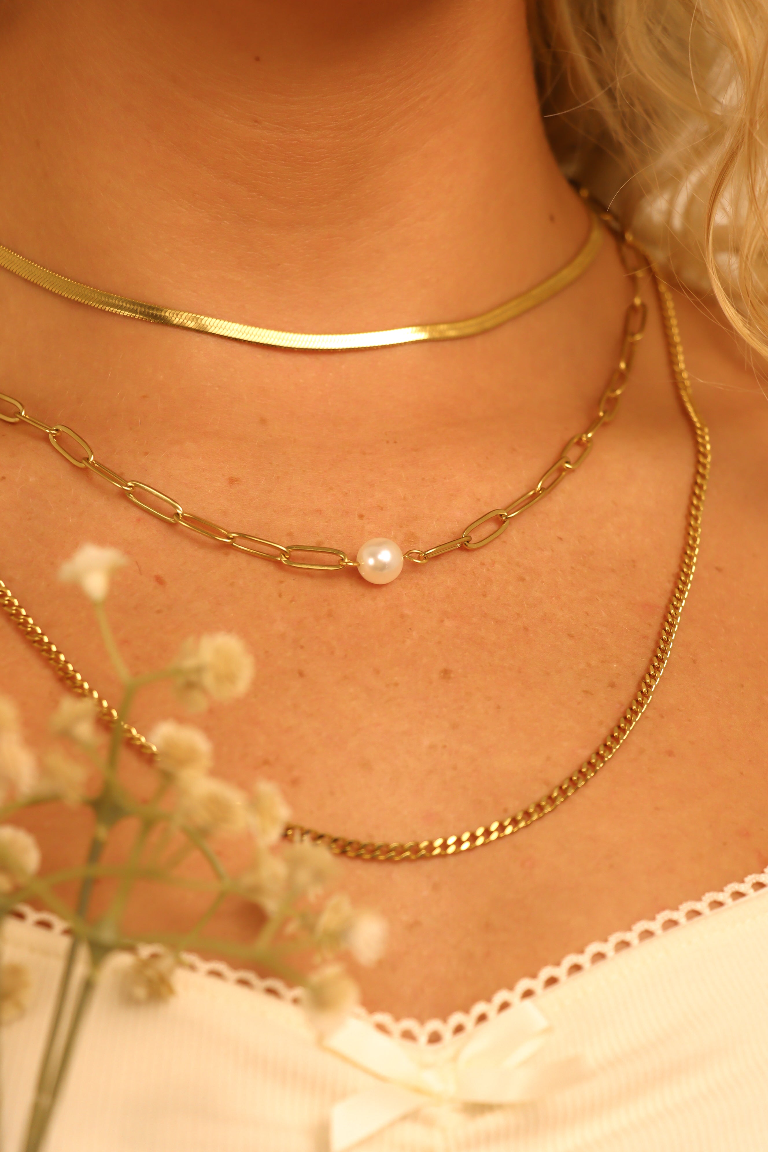 45 pc 18K Gold PVD Pearl Layered Necklace Set / BND0031、mySite、dreamappss