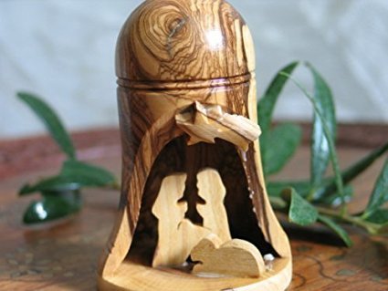 Christmas Bell with Nativity Inside- Olive Wood Bell Ornament、mySite、topwebapps