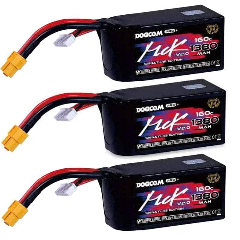  3 PACK of DogCom MCK EDITION V2.0 22.2V 6S 1380mAh 160C LiPo Battery - XT60、mySite、merchandisen