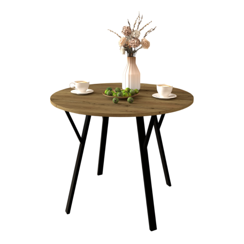31.5 Inch Round Dining Table, Small Circle Kitchen Table with Metal Black Legs for 2-4 people,Modern Dining Room Table, Brown (only table)、、casual