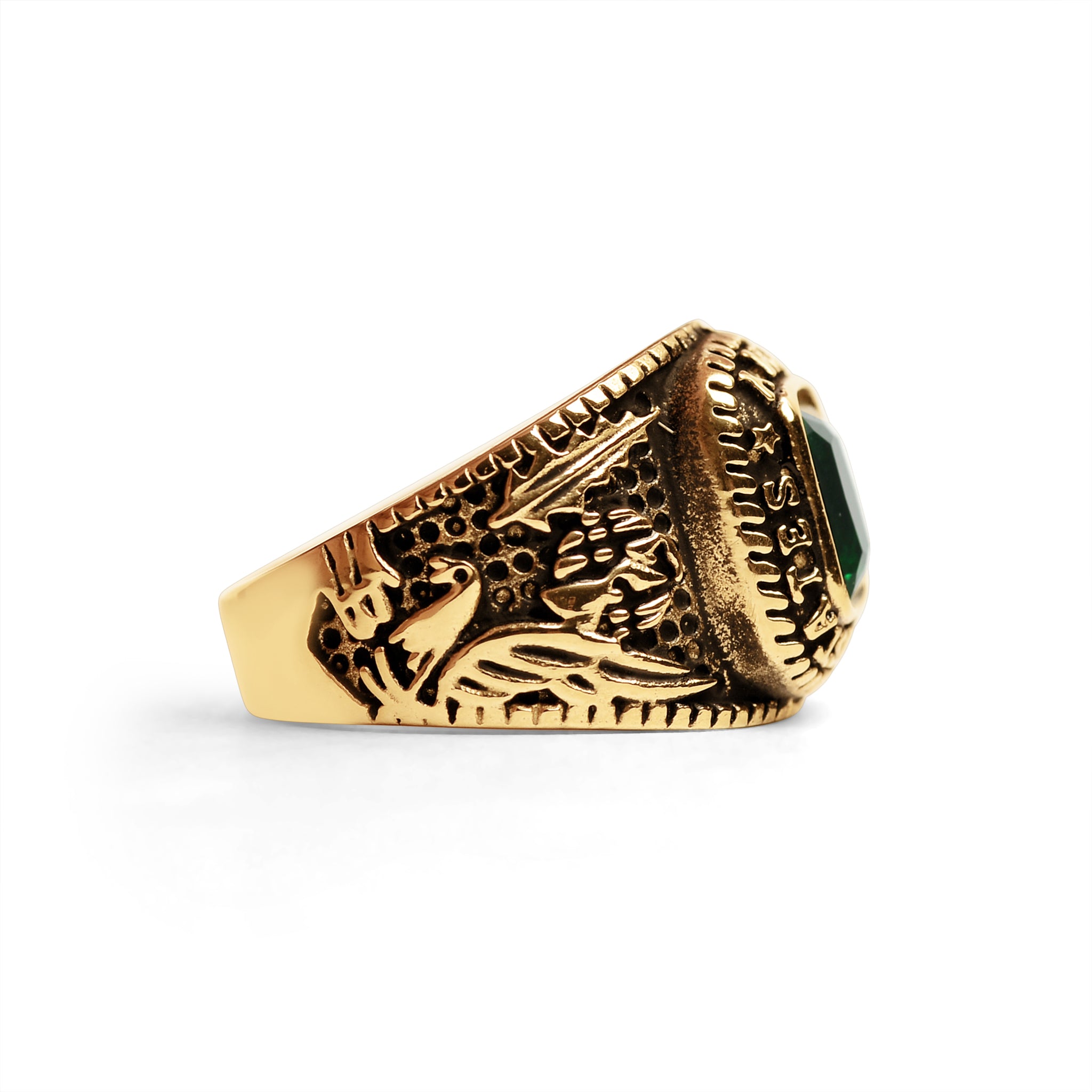 18K Gold PVD Stainless Steel United States Army Green Center Stone Ring / MCR6005、mySite、dreamappss