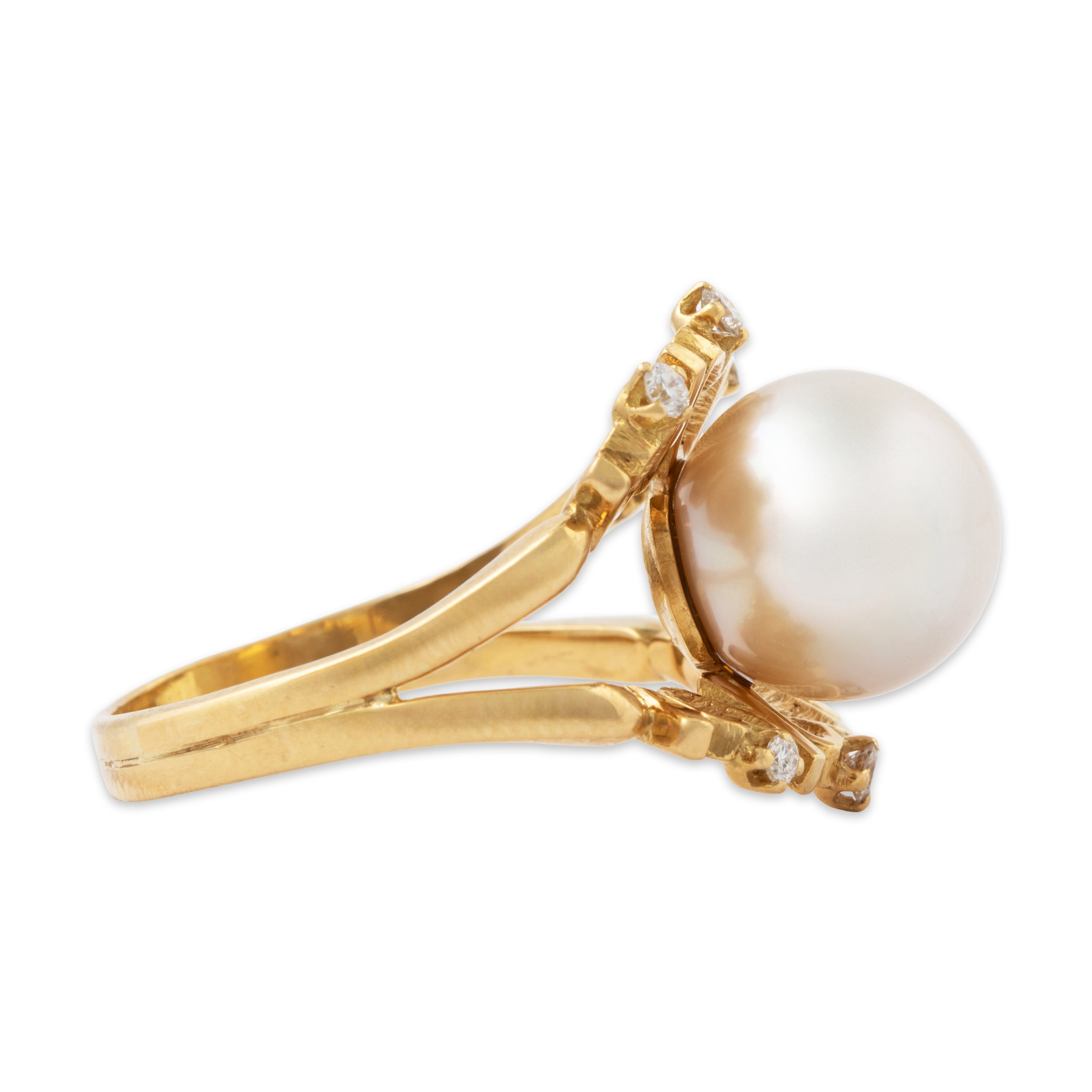 Vintage 18k Yellow Gold Pearl Diamond Romantic Sparkle Statement Ring 7.00、mySite、hinf8tx79
