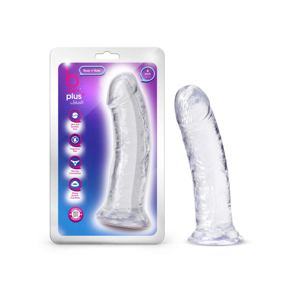 B Yours Plus By Blush® | Roar N’ Ride Realistic Clear 8-Inch Long Dildo With Suction Cup Base、mySite、bottomscart