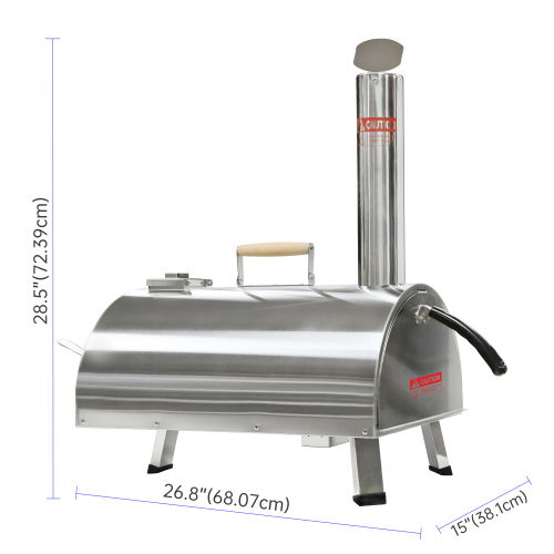 Silver Pizza Oven Outdoor 12" Semi-Automatic Rotatable Pizza Ovens Portable Stainless Steel Wood Fired Pizza Oven Pizza Maker with Built-in Thermometer Pizza Cutter Carry Bag、、eastwooduniform