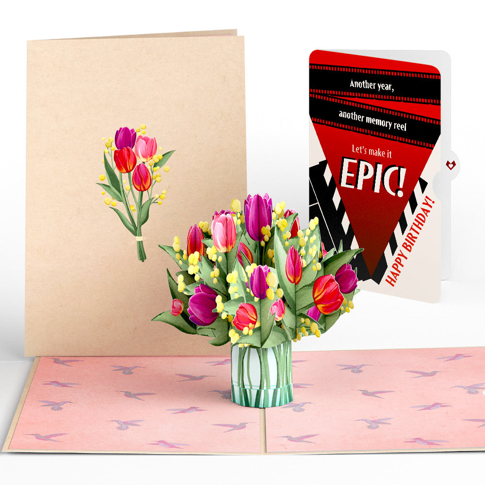Cheerful Tulips Birthday Pop-Up Card and Epic Reel Sentiment Set、mySite、solidvoid
