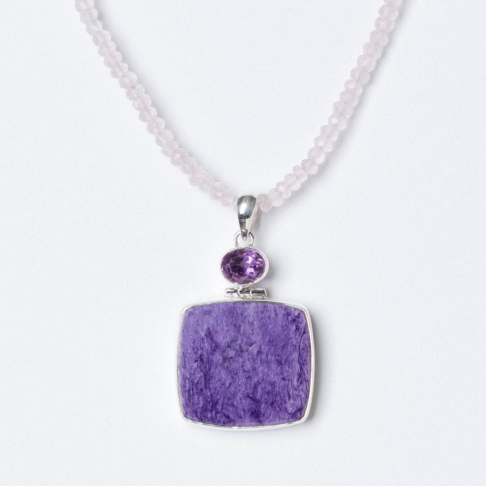 Charoite & Amethyst Square Pendant Necklace、mySite、hinf8tx79