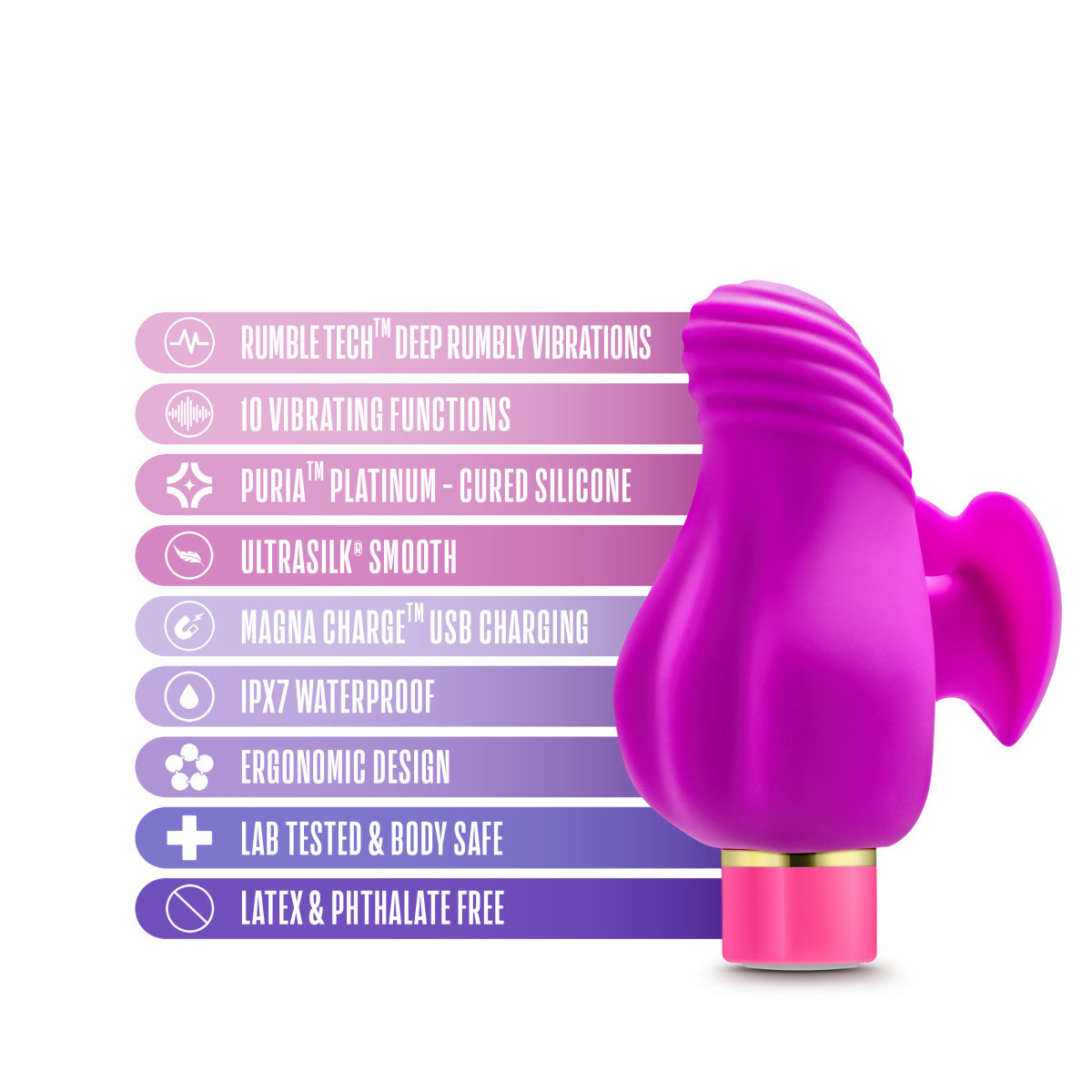 Aria By Blush® | Erotic AF: Finger Fin Plum Silicone Vibrator with Powerful RumboTech™ Technology、mySite、bottomscart