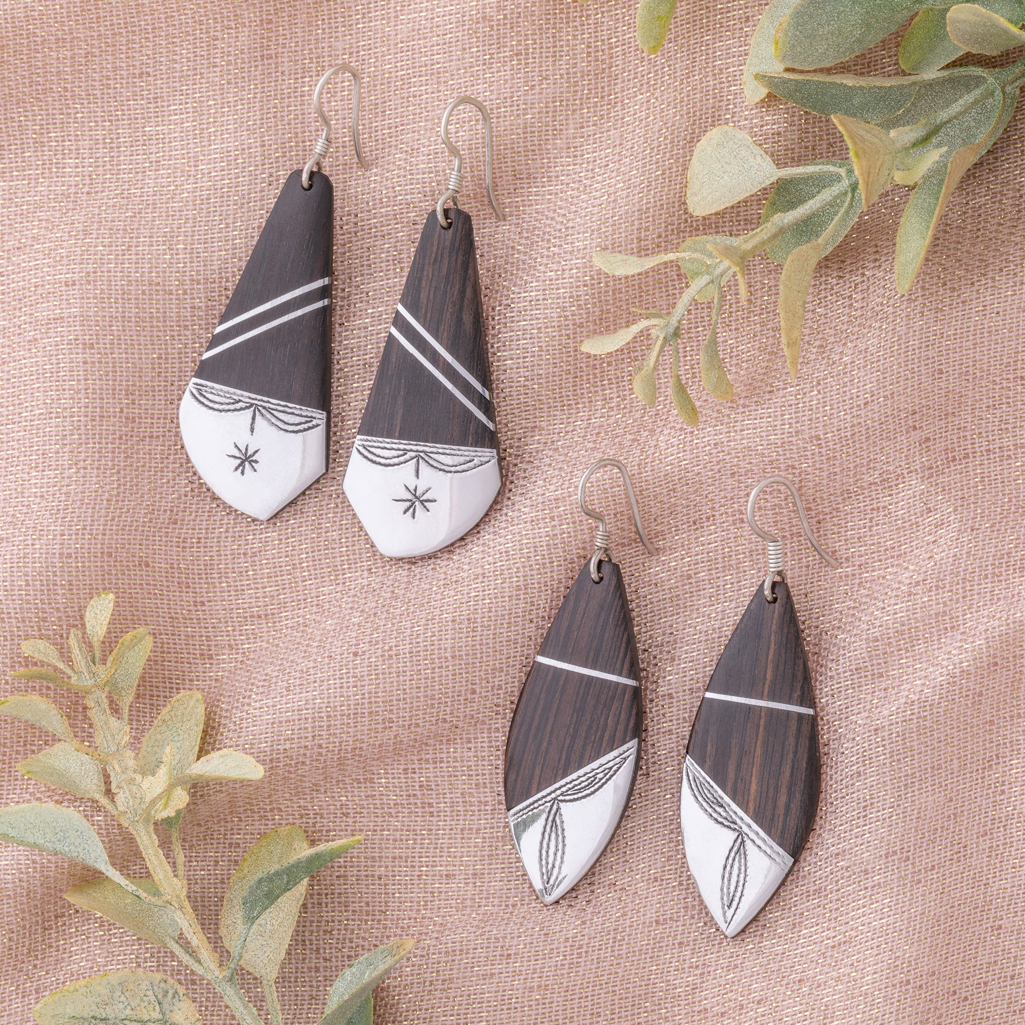 Tuareg Silver and Ebony Drop Earrings、mySite、camillekostekn