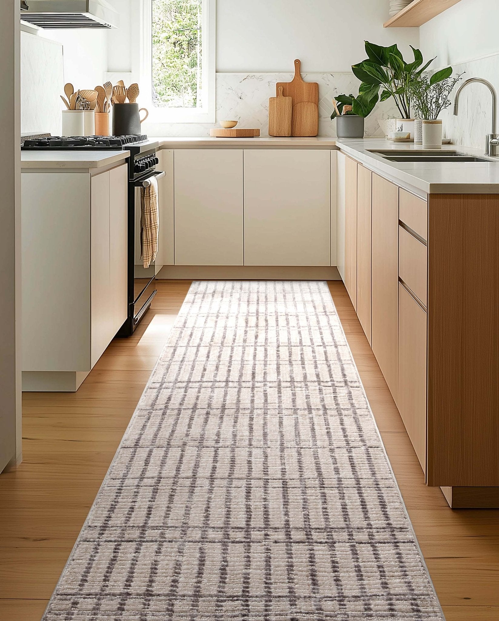 Custom Size Runner Skog Contemporary Geometric Ivory Choose Your Width x Choose Your Length - Perfect For Hallway, Stairs & Kitchen、mySite、gigharbornorthrealestate