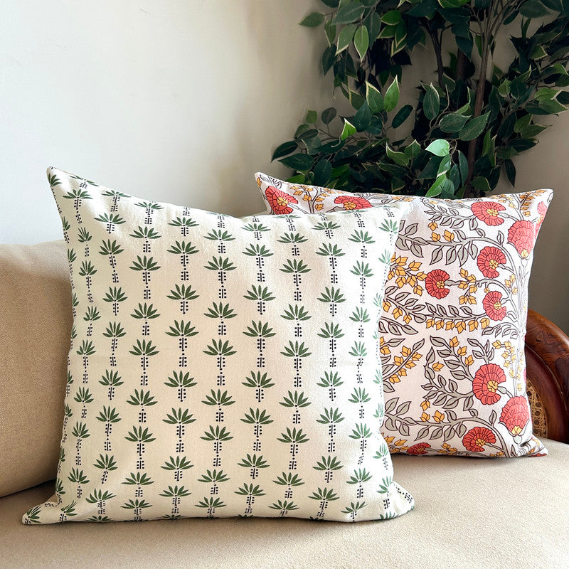 Cotton Printed Cushion Cover | Multicolour | 40 x 40 cm | Set of 2、mySite、camillekostekn