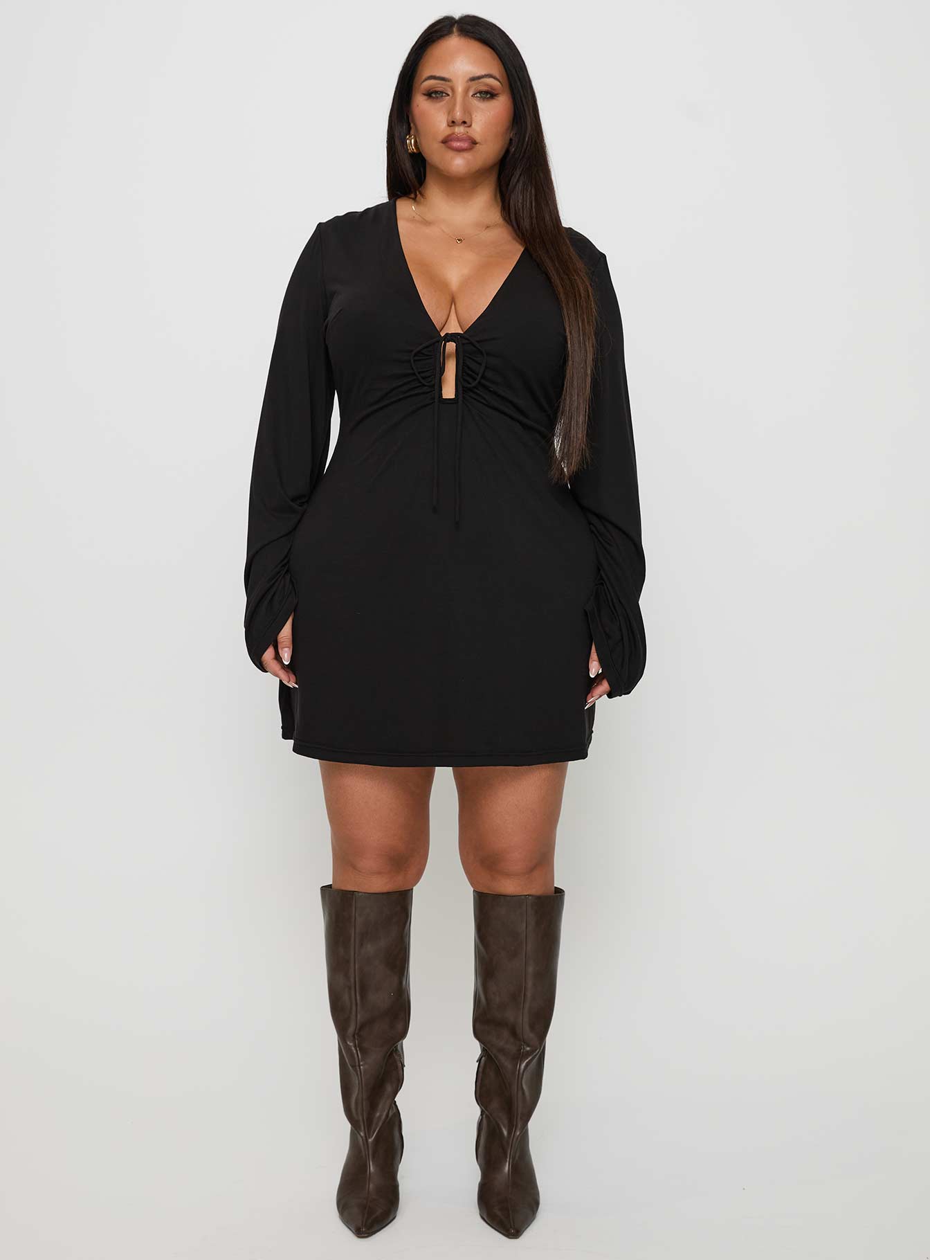 Dafnie Long Sleeve Mini Dress Black Curve、mySite、solidvoid