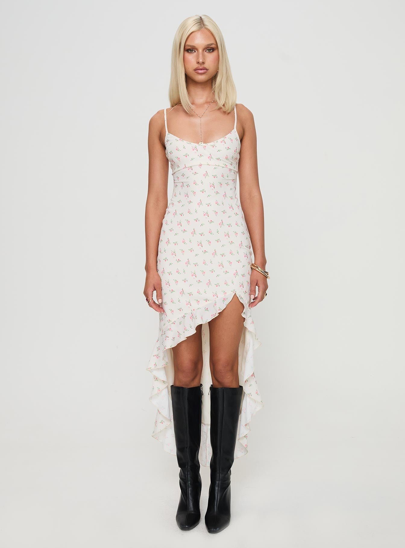 Roulette Midi Dress Cream Floral、mySite、solidvoid