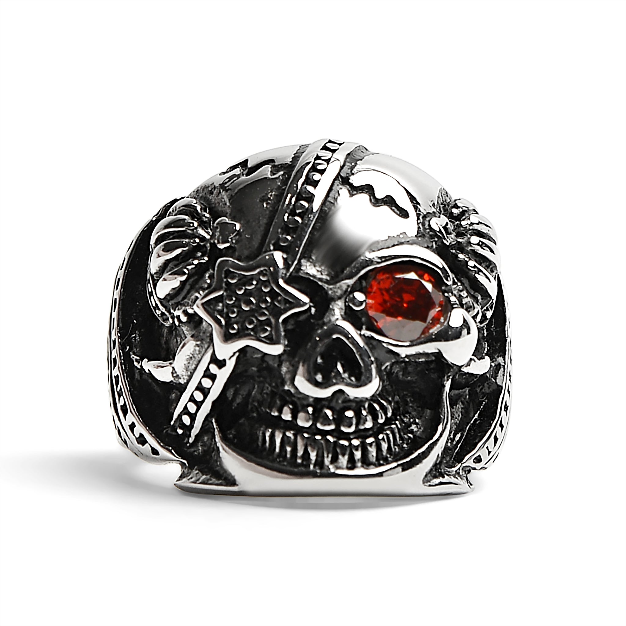 Stainless Steel Skull With Red CZ Eye and Eyepatch Ring / SCR2001、mySite、dreamappss