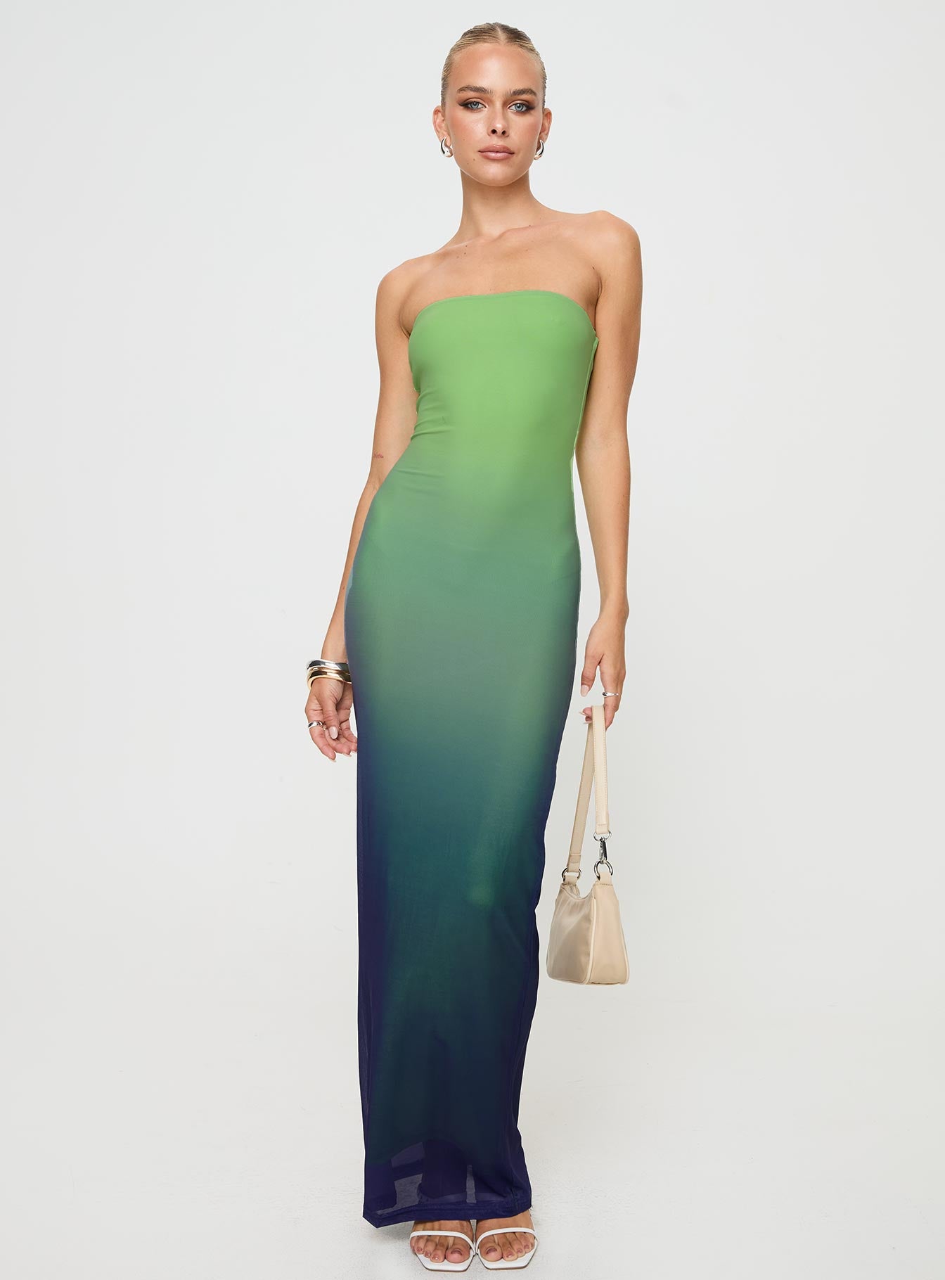 Stolen Love Strapless Maxi Dress Blue / Green Ombre Petite、mySite、solidvoid