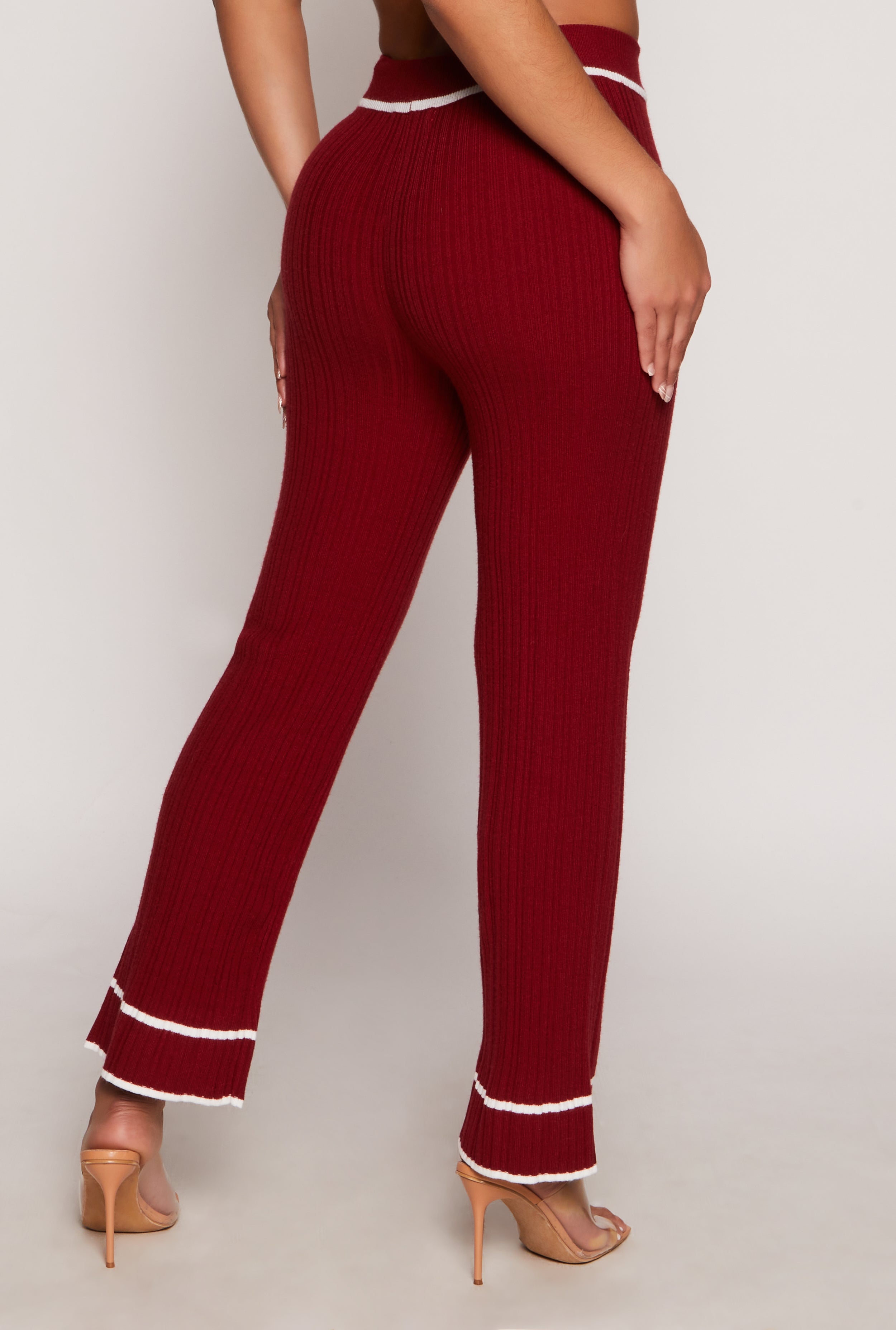 Ribbed Knit Contrast Trim Straight Leg Pants、mySite、camillekostekn