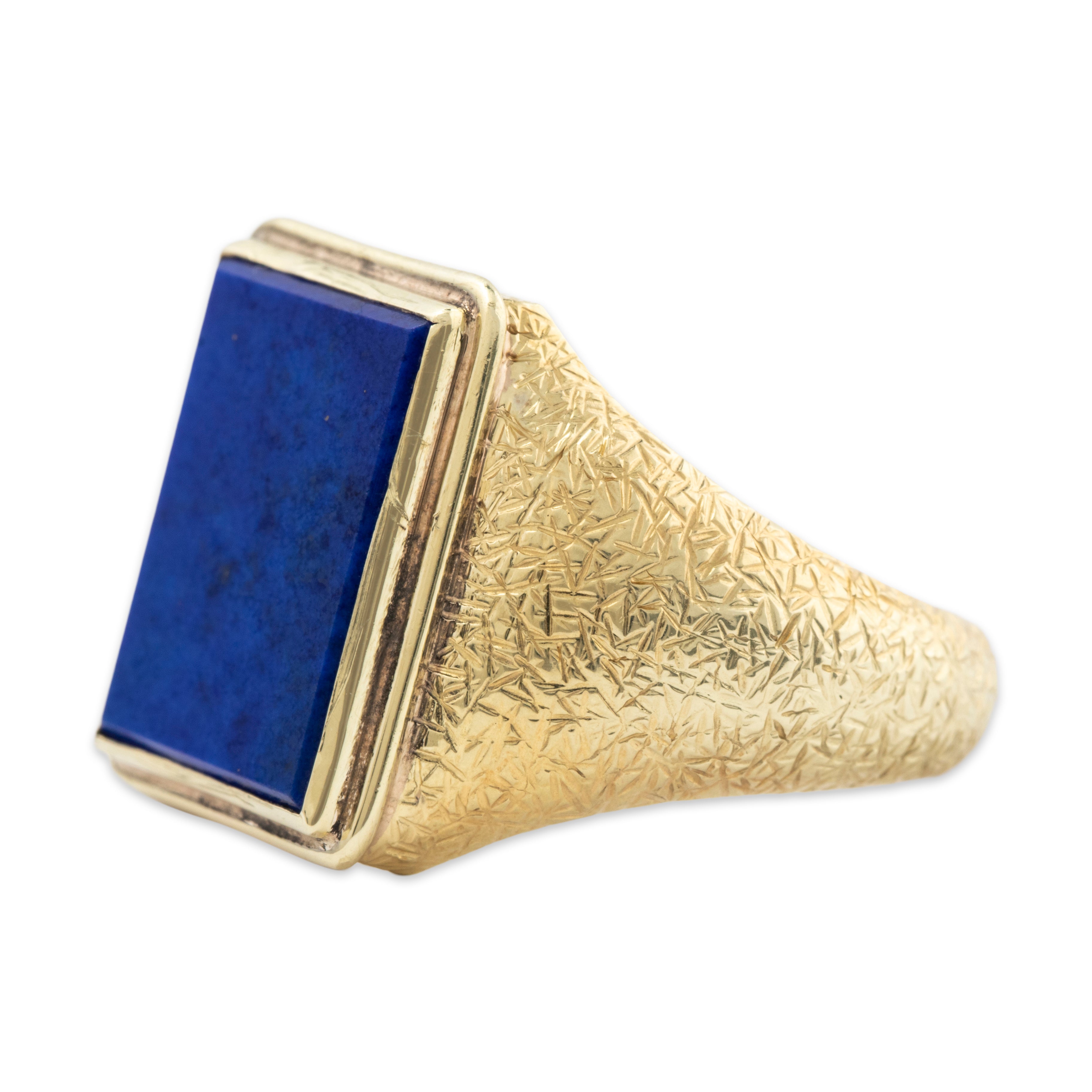 Heavy Vintage 14k Yellow Gold 2.86ct Lapis Lazuli Textured Signet Ring 9、mySite、hinf8tx79