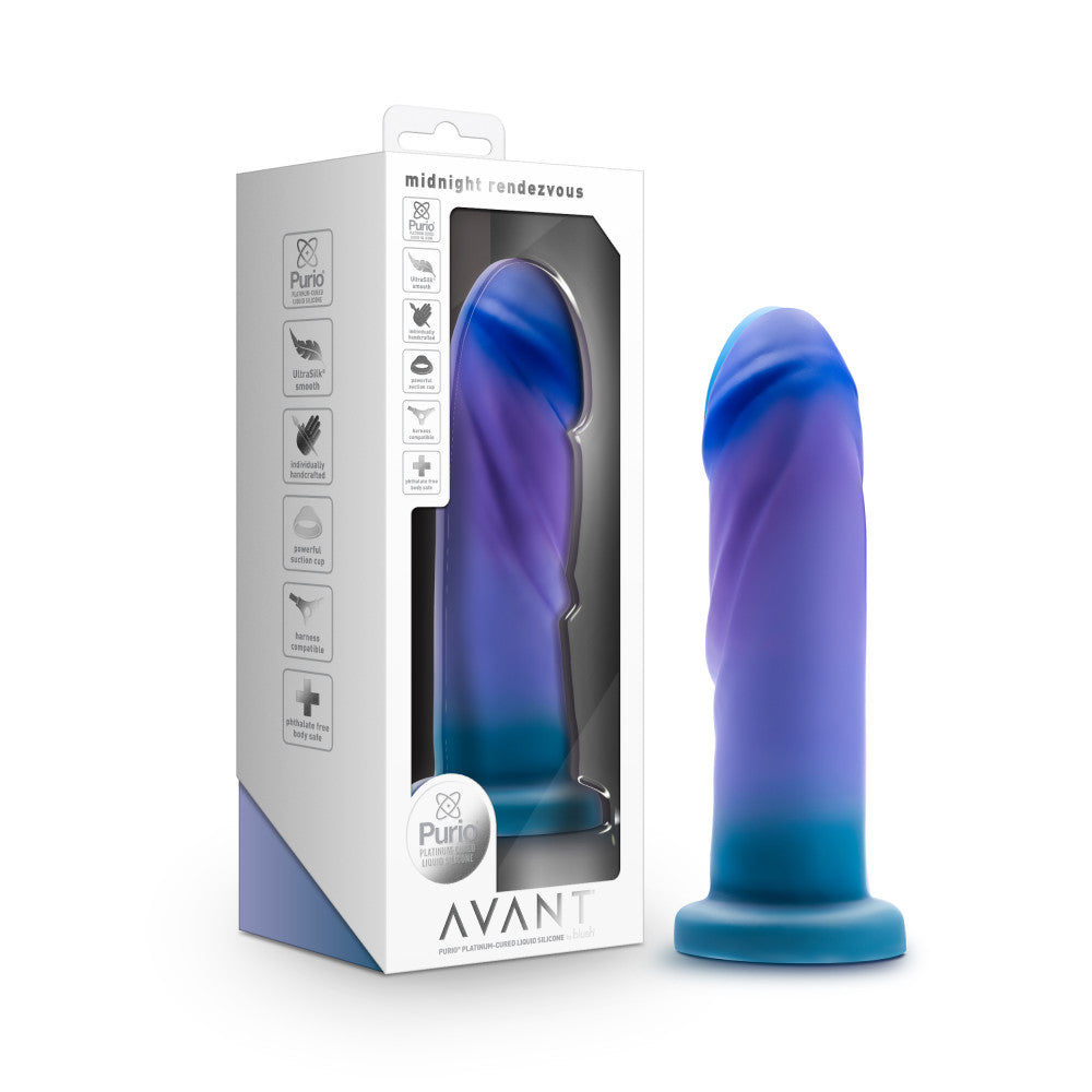 Avant By Blush® | Midnight Rendezvous Artisan 7.5 Inch Dildo – Crafted With Purio® Liquid Silicone Wrapped In UltraSilk® – Ocean Blue、mySite、bottomscart