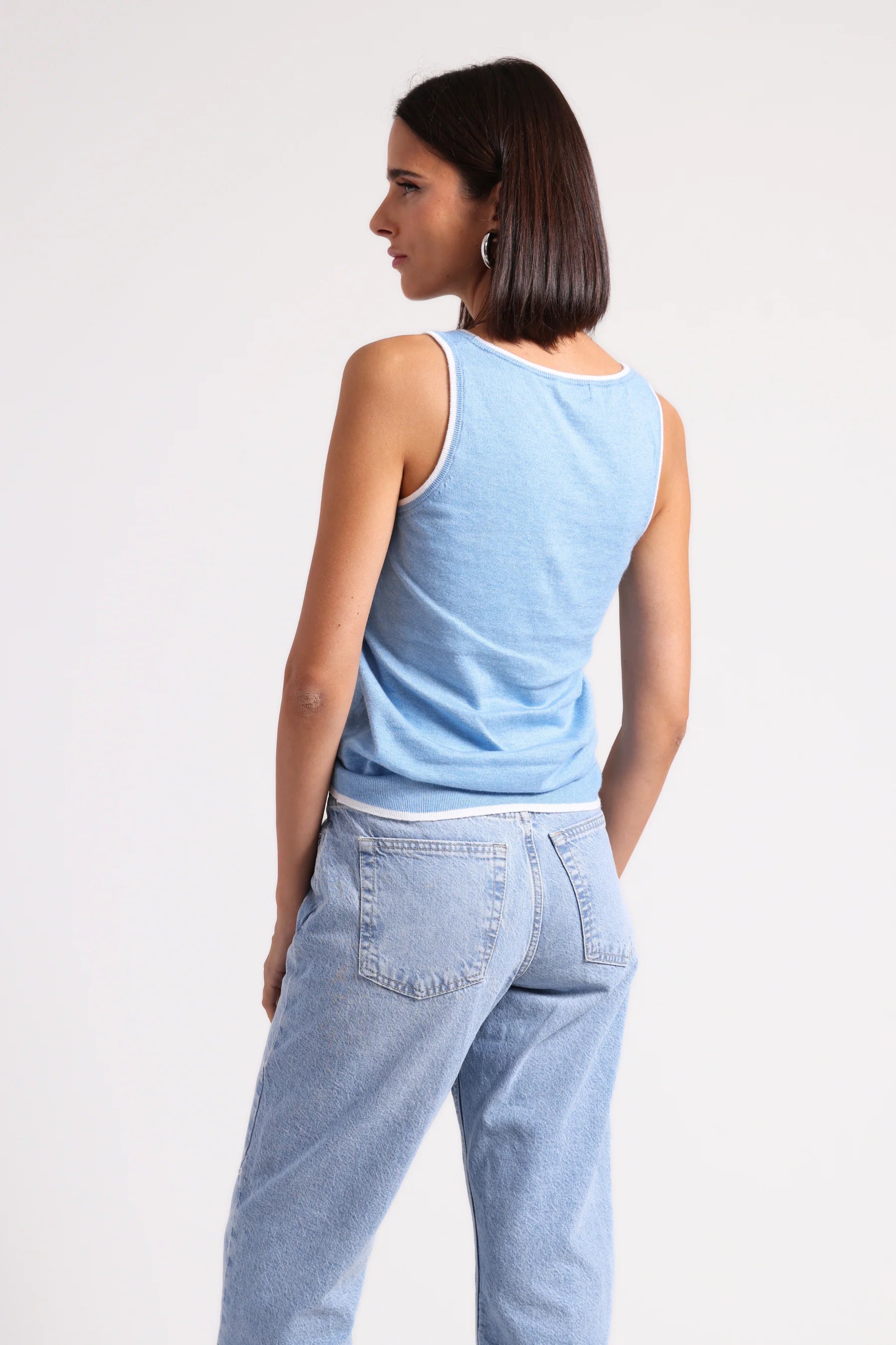 Minnie Rose Cotton Cashmere Scoop Neck Tank with Tipping、mySite、noshort