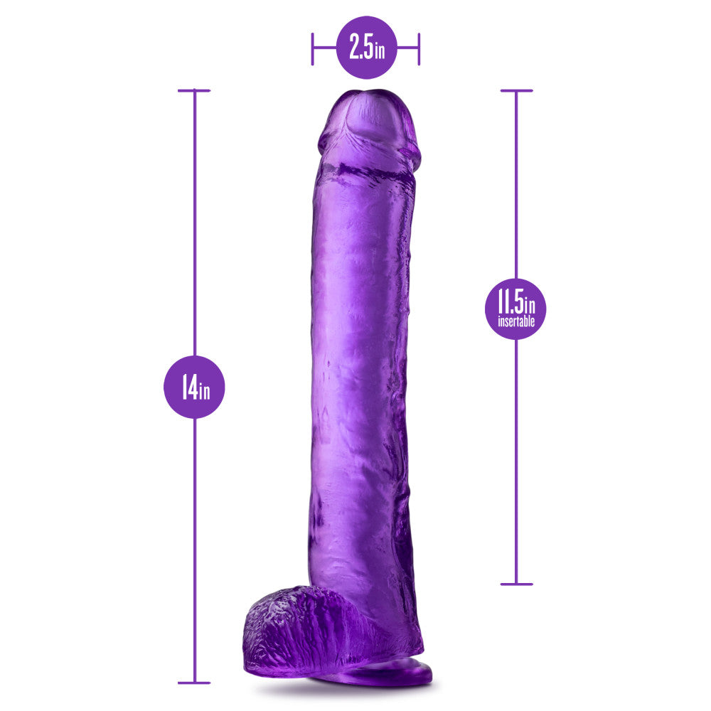 B Yours Plus By Blush® | Hefty N’ Hung Purple 14-Inch Long Dildo With Balls & Suction Cup Base、mySite、bottomscart
